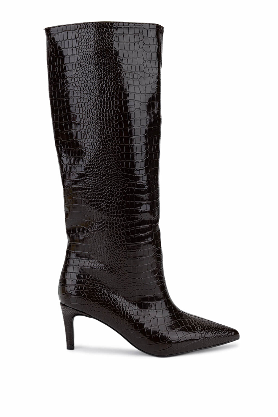 Tamer Tanca Kadın Suni Deri Kahverengi Kroko Topuklu Çizme 891 300 BN CZM SK25-26 KAHVE KROKO