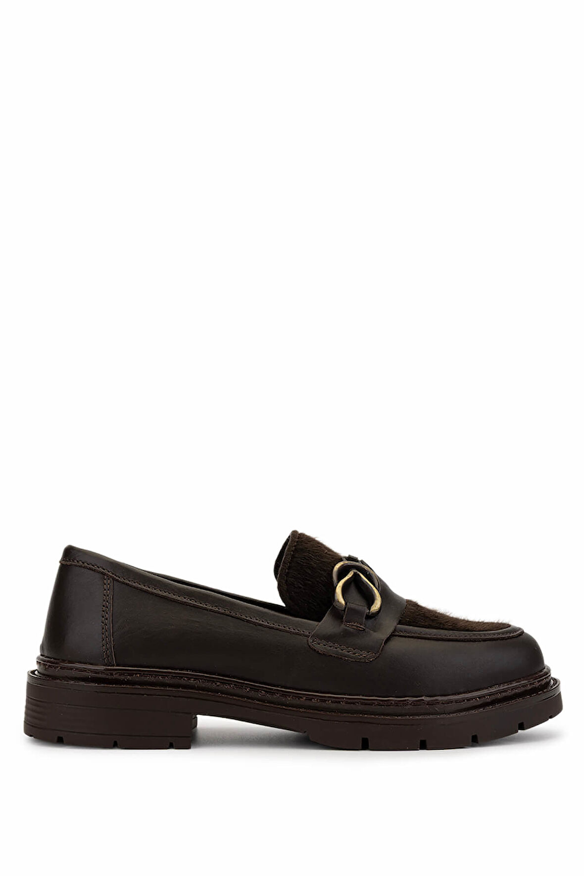 Tamer Tanca Kadın Deri & Tekstil Kahverengi Loafer Ayakkabı 817 9876 BN AYK SK25-26 KHV DR/TAY PRLK DR