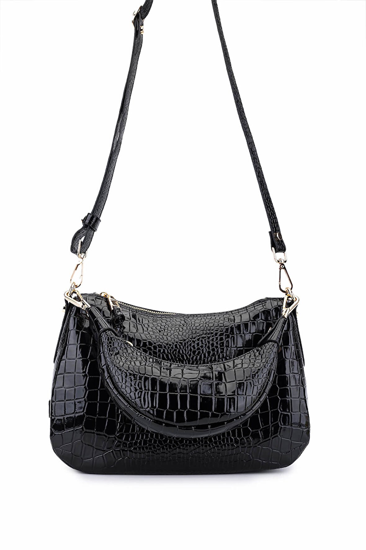 Tamer Tanca Kadın Suni Deri Siyah Kroko Omuz Çanta 1099 205 BN CNT SK25-26 SIYAH KROKO