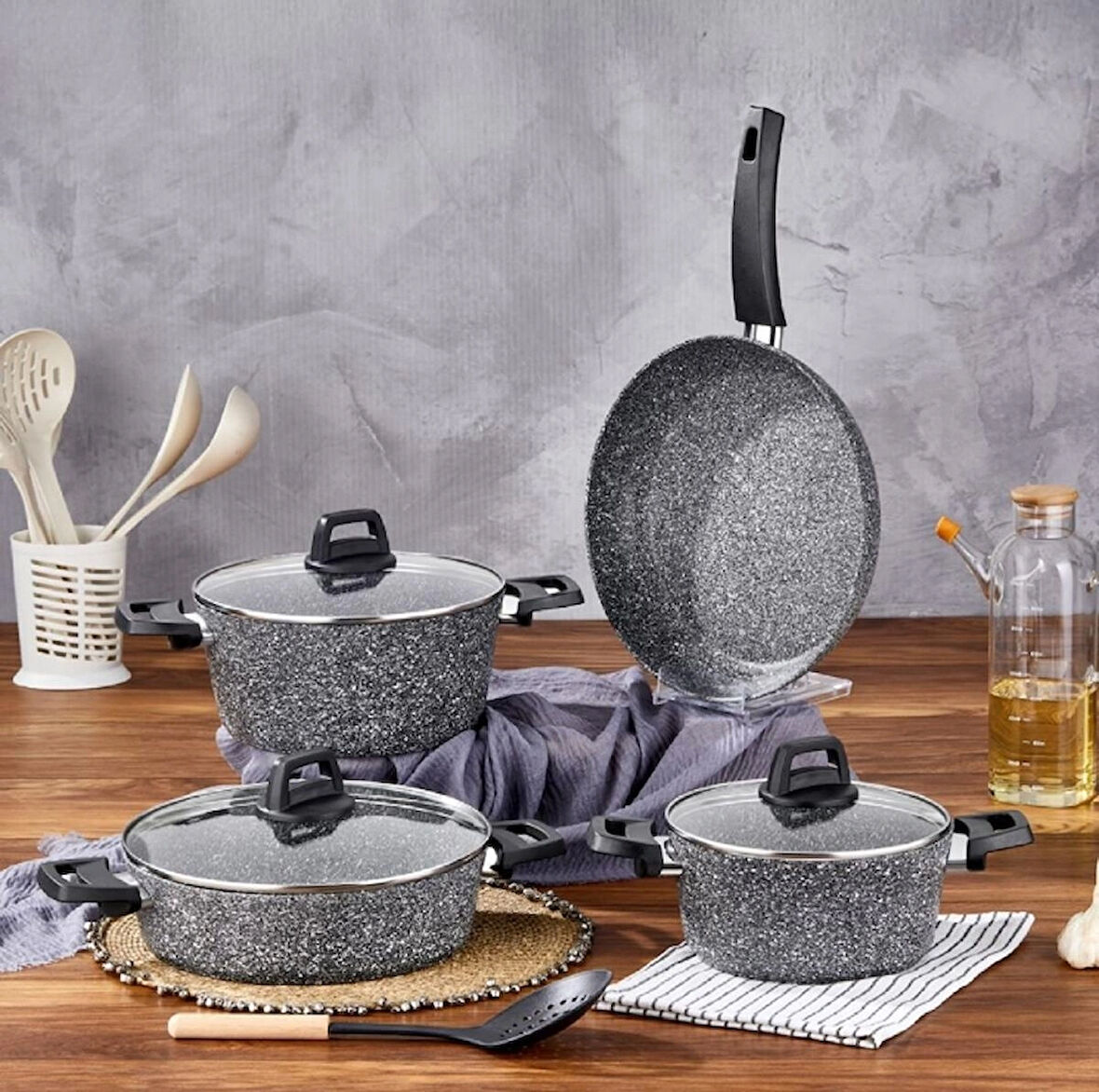Cornella Cook 7 Parça Granit Tencere Seti Gri