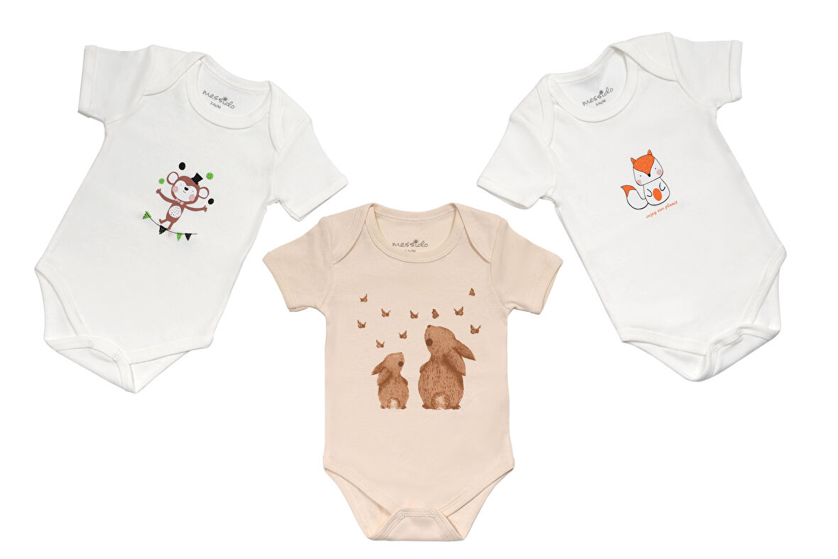 % 100 Pamuk 3'lü Bebek Body - Unisex