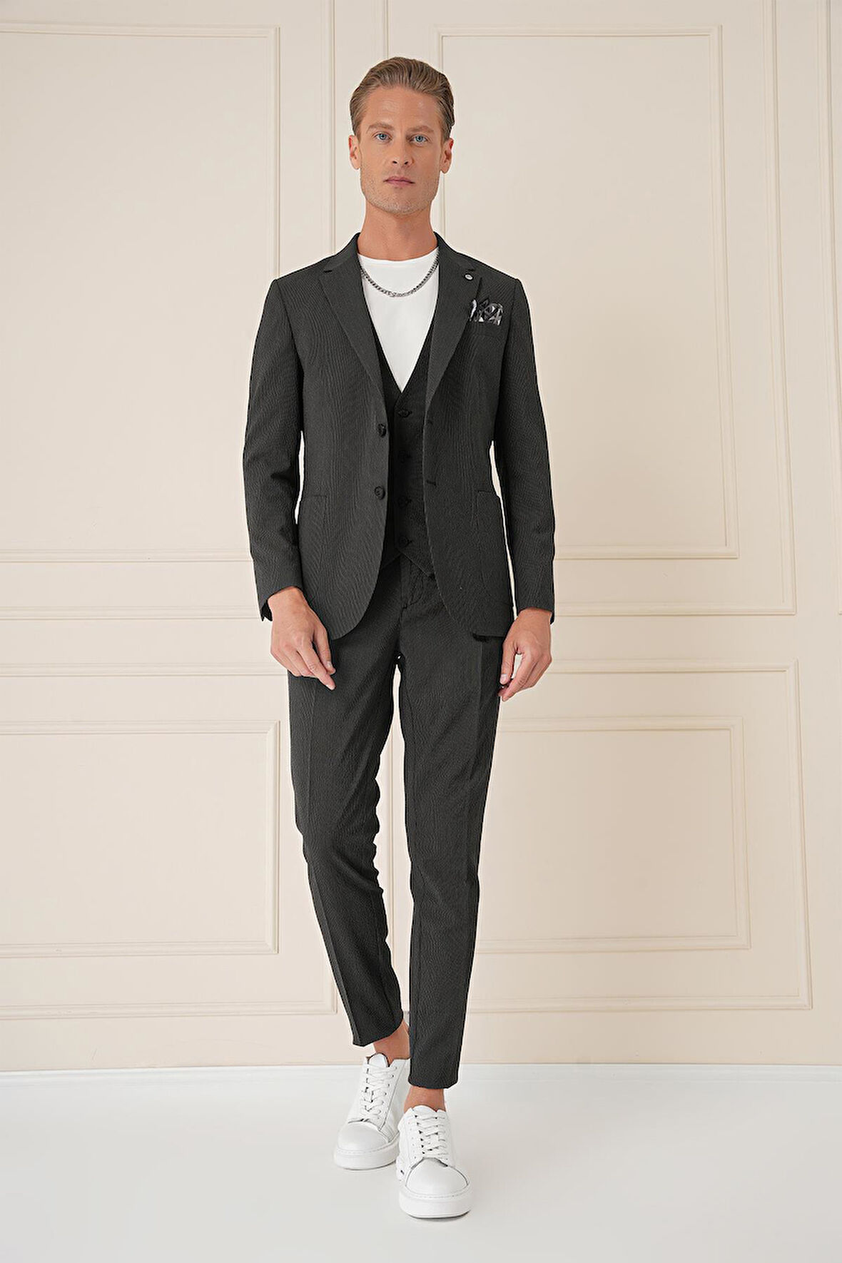 C 678 Comfort Fit Gofre Kumaş Pamuk Yelekli Casuel Siyah Ceket