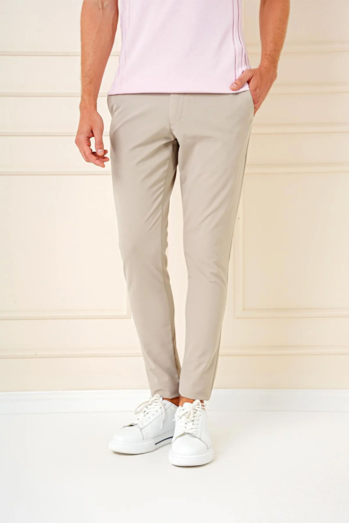 Slim Fit Yan Cepli Düz Esnek Casual Koyu Bej Pantolon P 1144