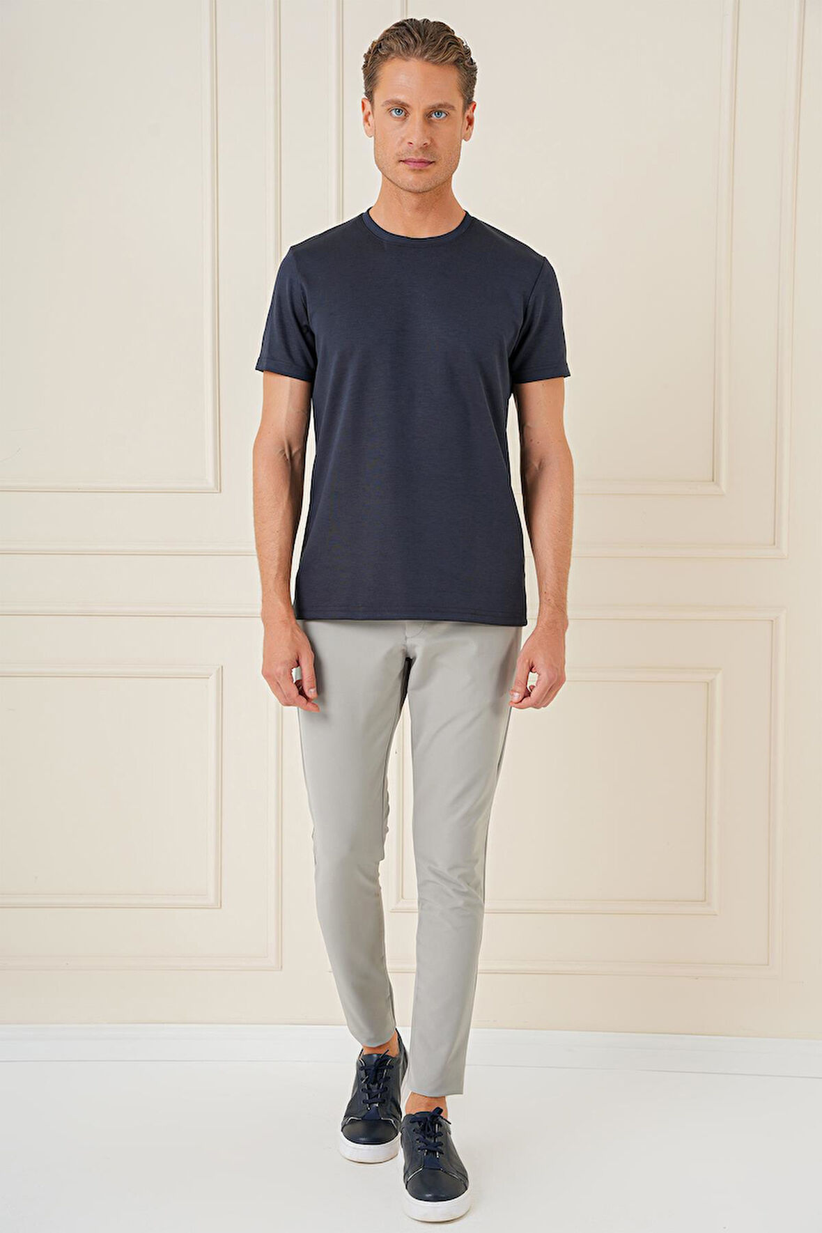 P 1144 Slim Fit Yan Cepli Düz Esnek Casuel Çağla Pantolon