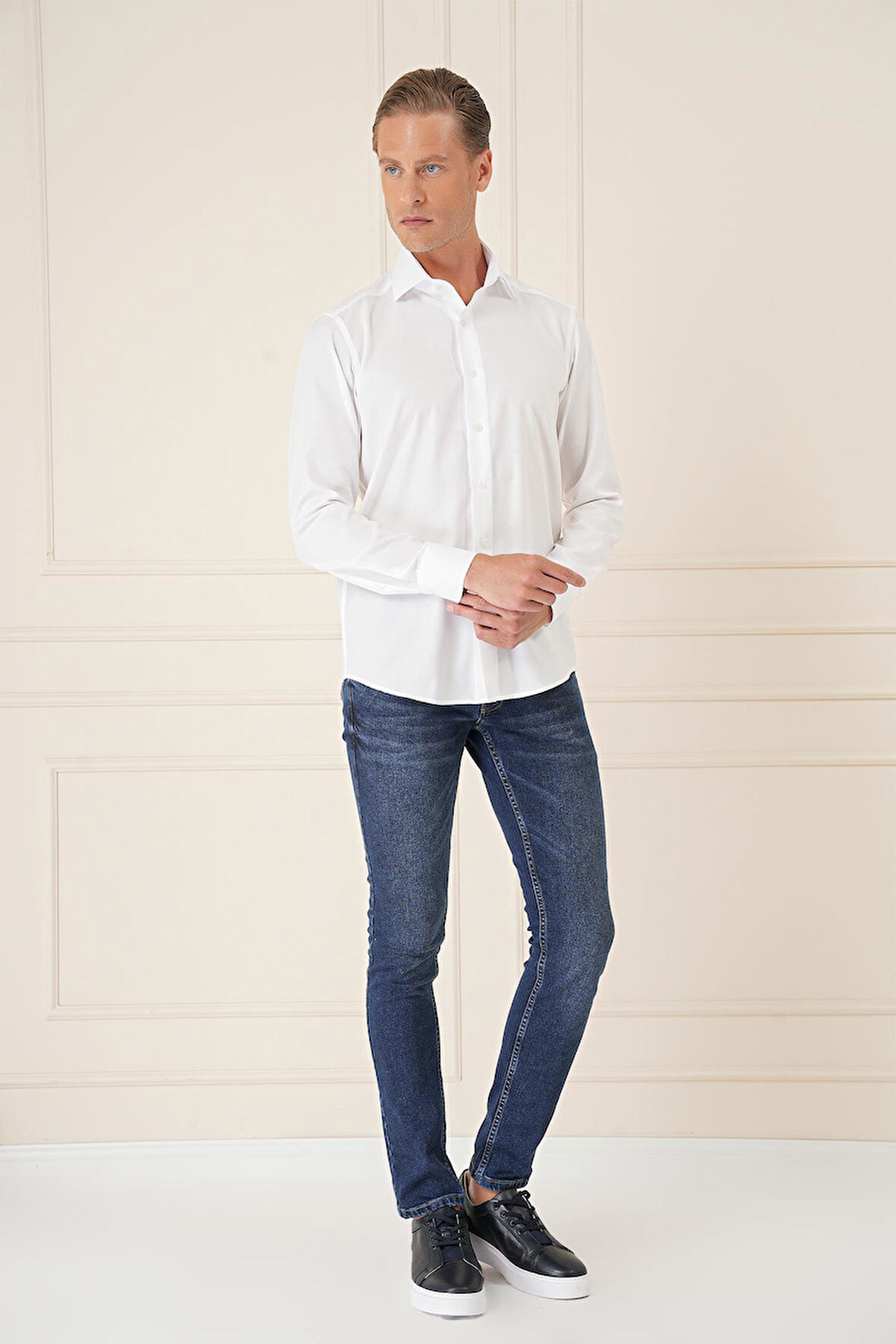 Gk 735 Slim Fit %100 Pamuk Non Iron Kumaş Klasik Beyaz Gömlek 