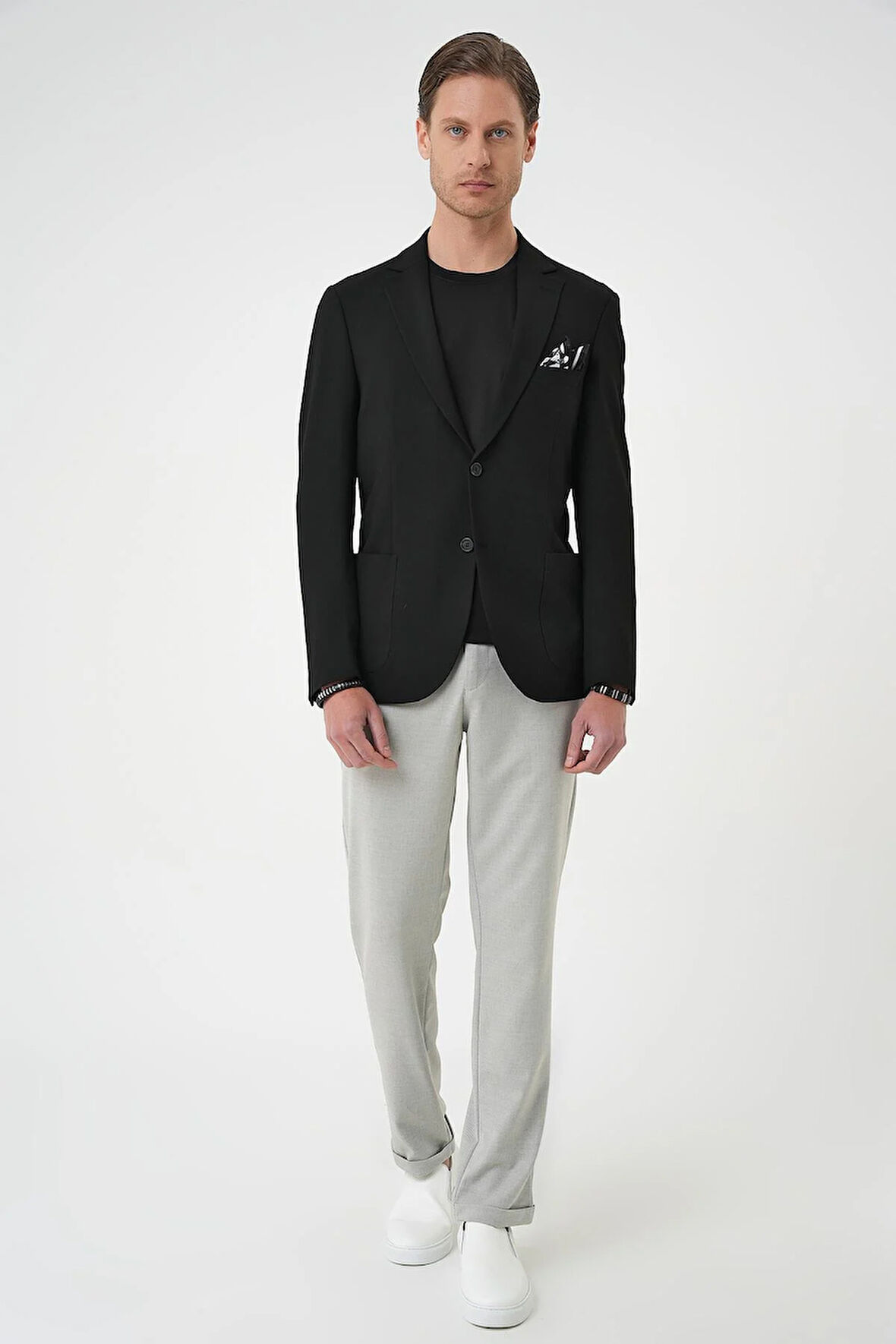 C 679 Comfort Fit Torba Cep Gofre Kumaş Casuel Siyah Ceket 