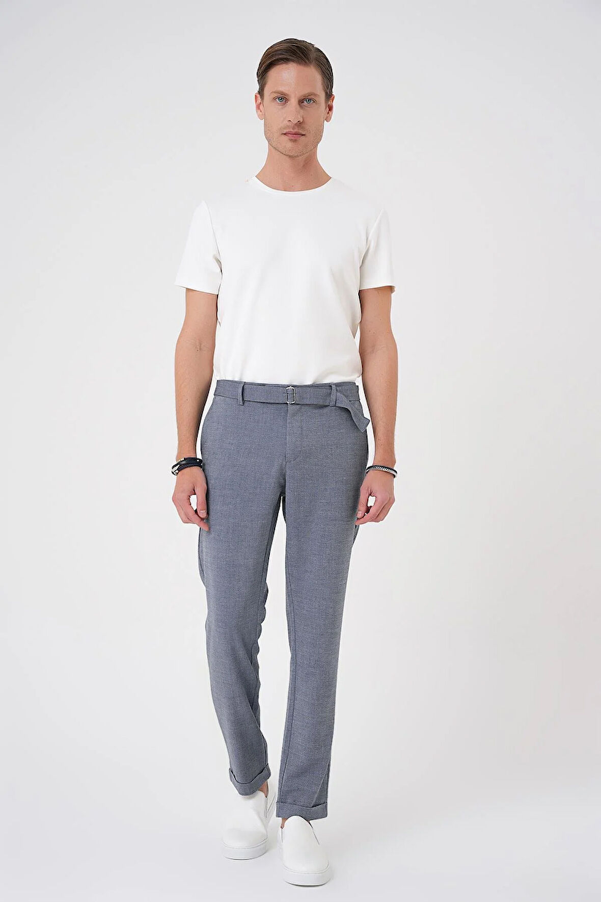 P 1154 Comfort Fit Belden Kumaş Kemerli Pamuk Koyu Gri Jogger Pantolon