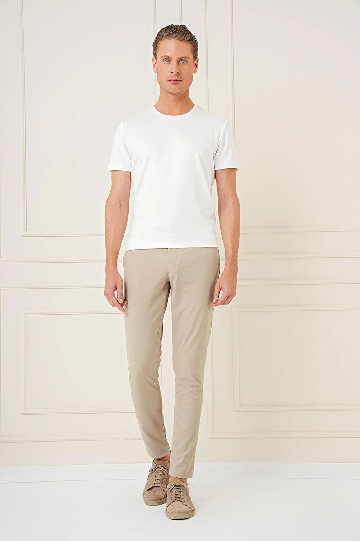 P 1161 Slim Fit Bej Klasik Pantolon