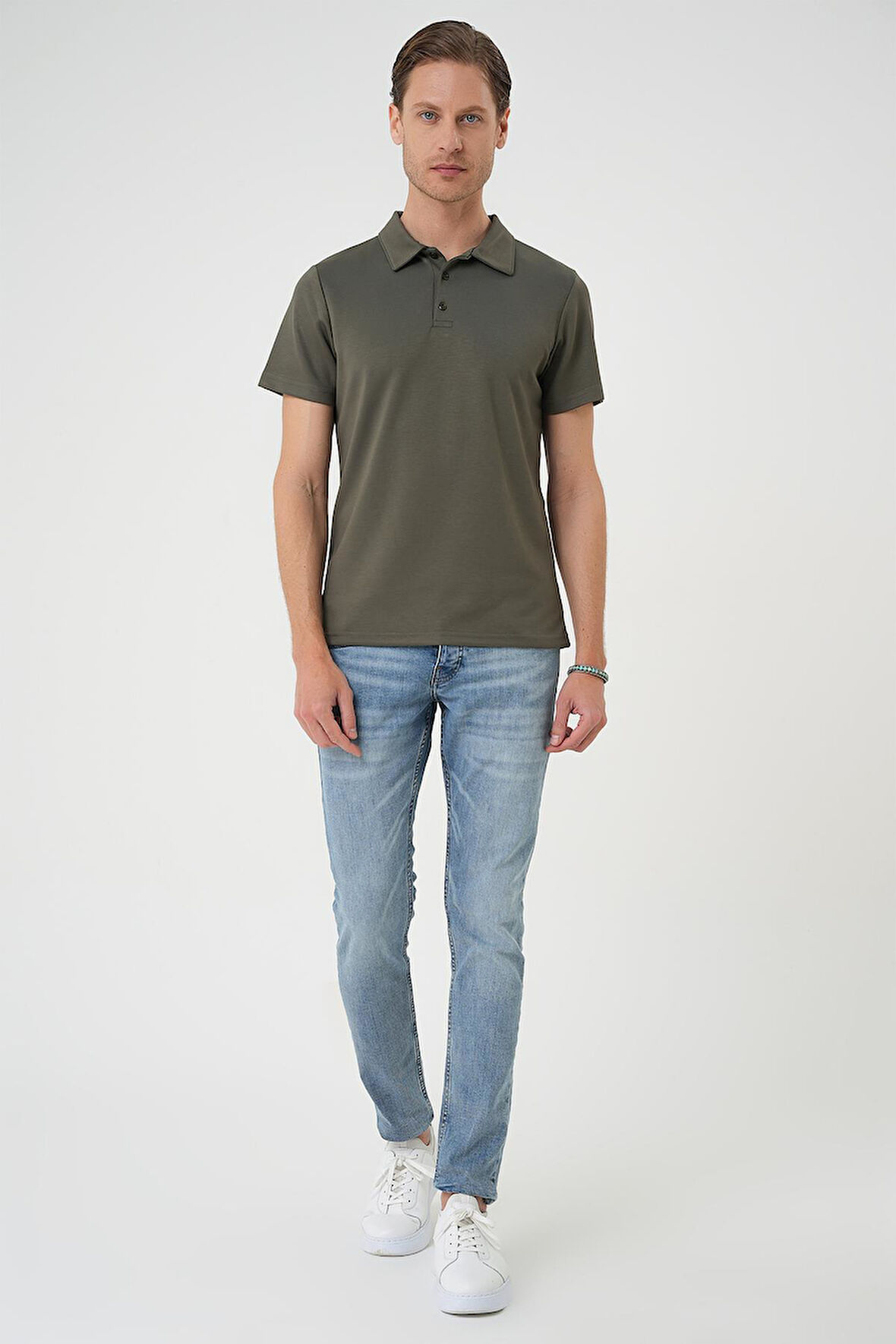 Ts 886 Comfort Fit Polo Yaka Esnek Pamuk Casuel Haki Tişört