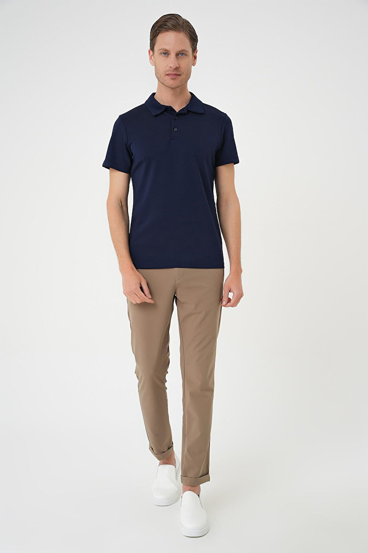 Ts 886 Comfort Fit Polo Yaka Esnek Pamuk Casuel Lacivert Tişört