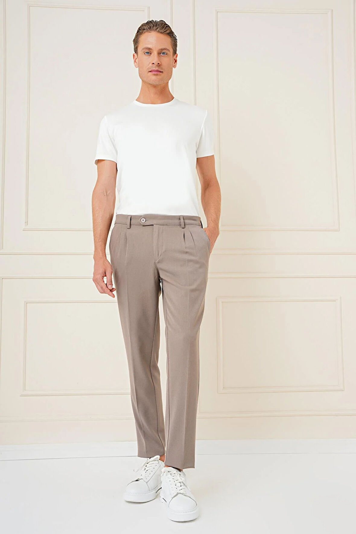 P 1164 Slim Fit Bej Klasik Pantolon