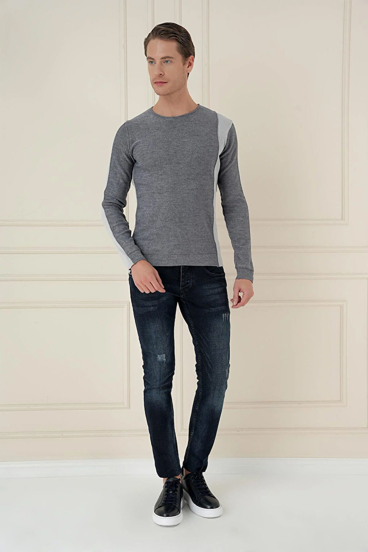 TR 871 Slim Fit İndigo Klasik Triko