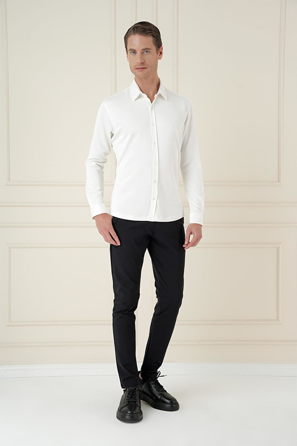 G 1580 Slim Fit Ekru Klasik Gömlek