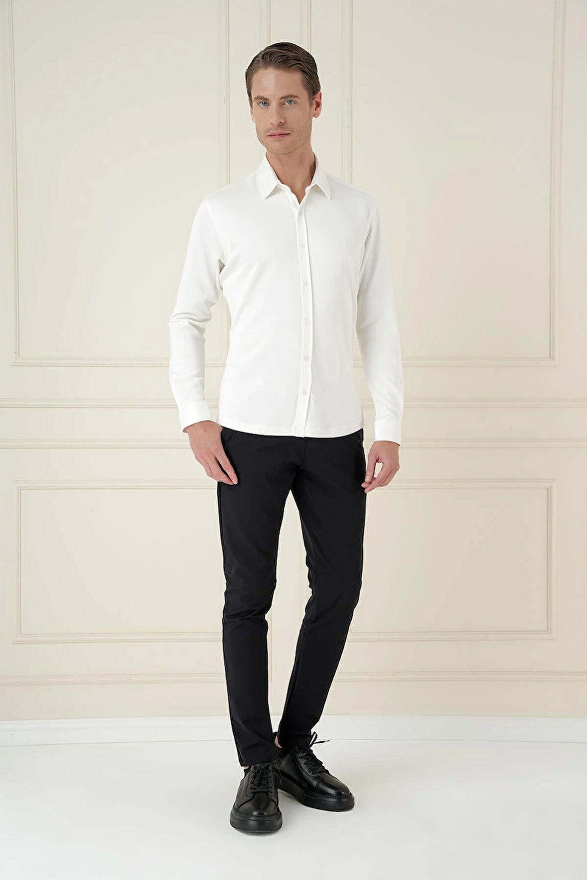 G 1580 Slim Fit Ekru Klasik Gömlek