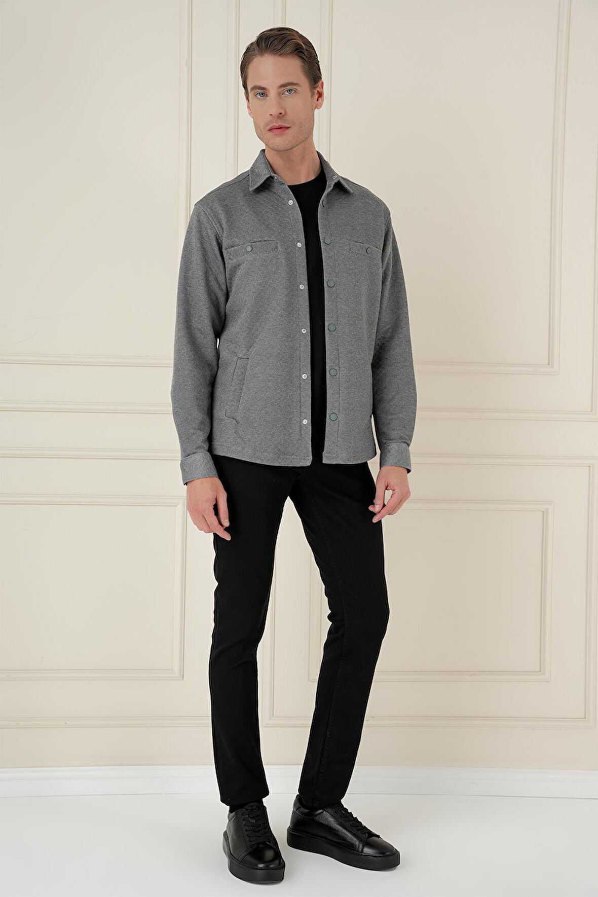 G 1581 Slim Fit Gri Klasik Gömlek