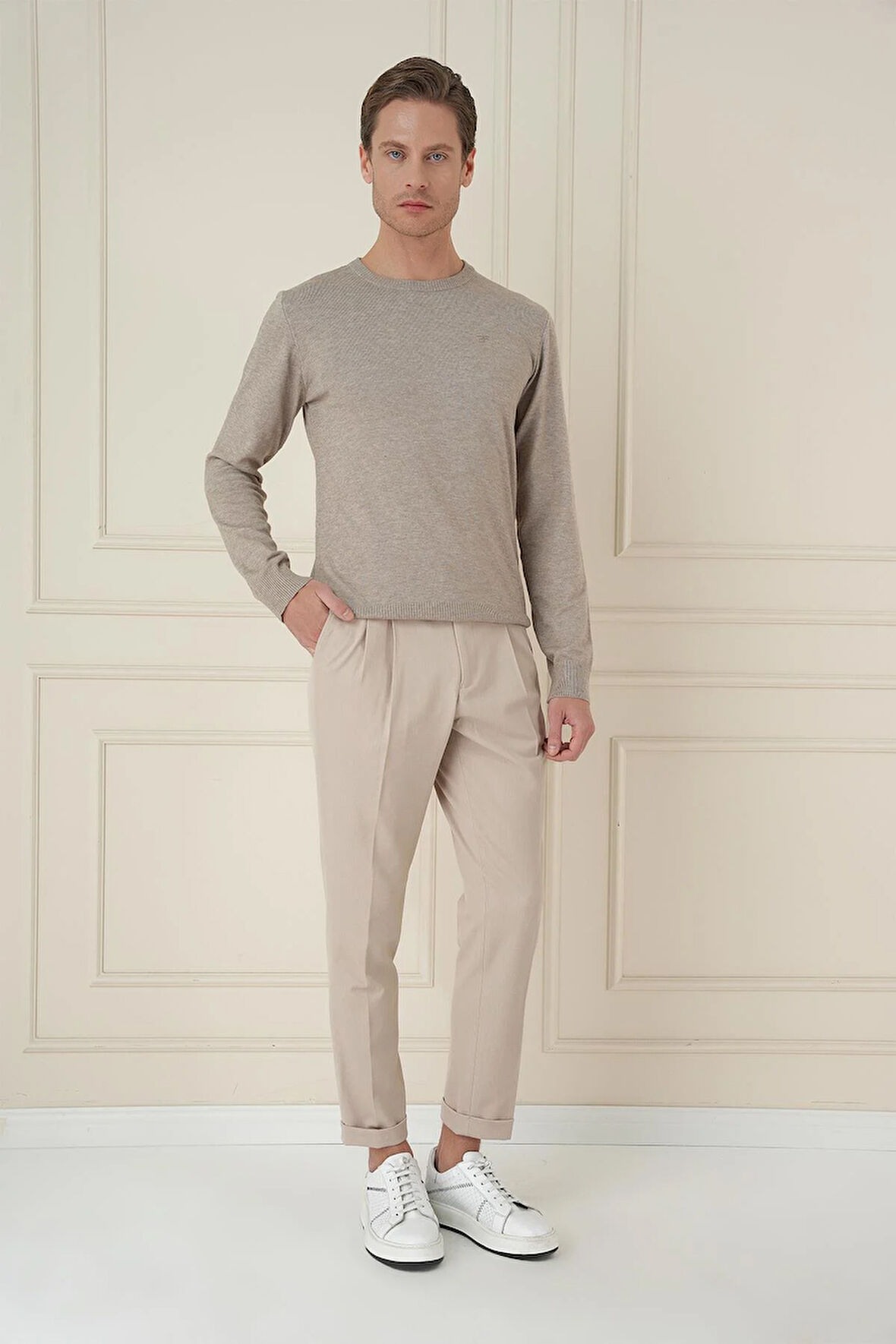 P 1167 Slim Fit Bej Spor Pantolon