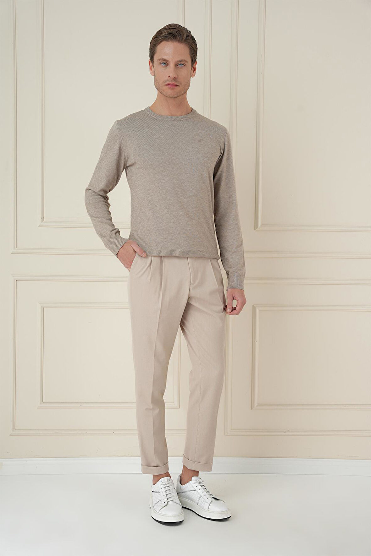 P 1167 Slim Fit Bej Spor Pantolon