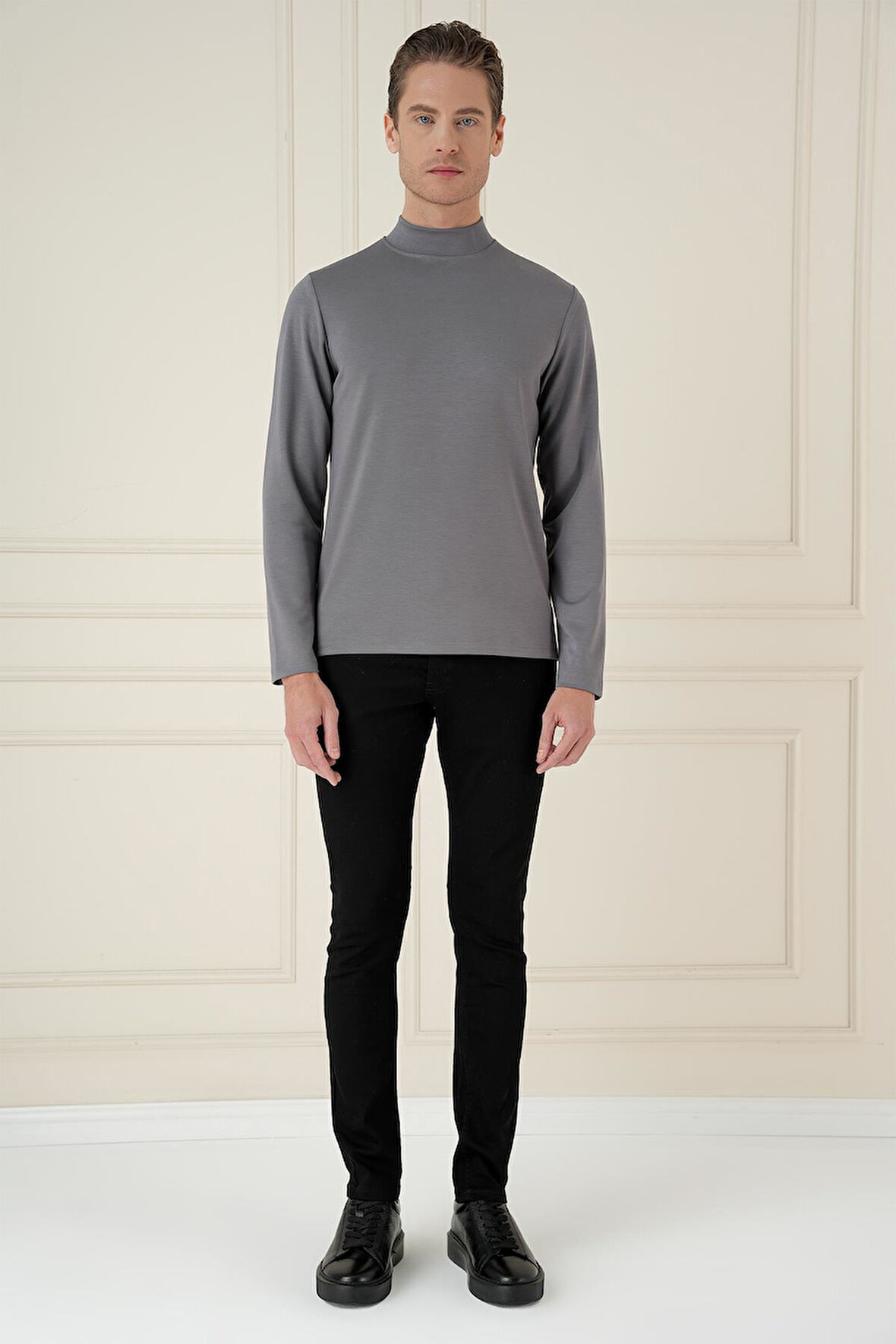 TS 894 Slim Fit Füme Spor T-Shirt