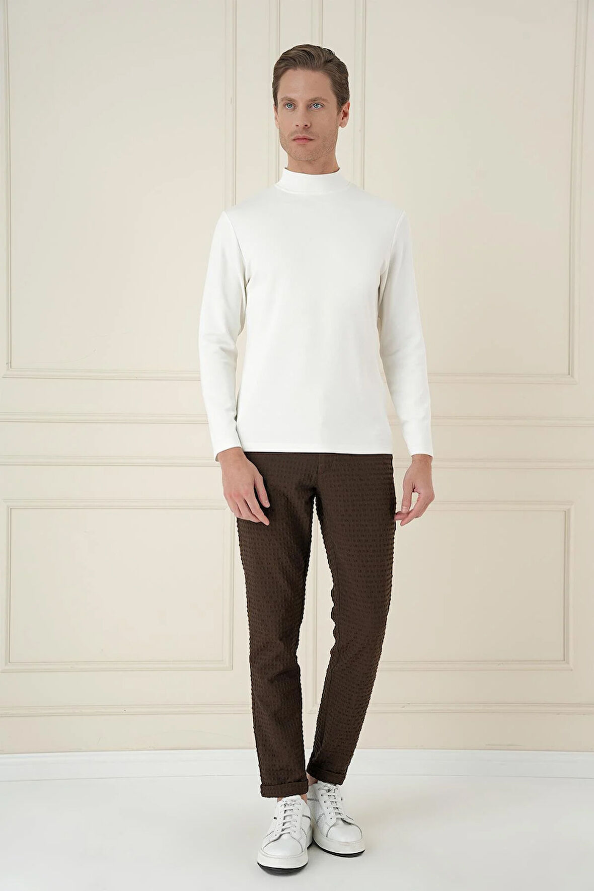 TS 894 Slim Fit Ekru Spor T-Shirt