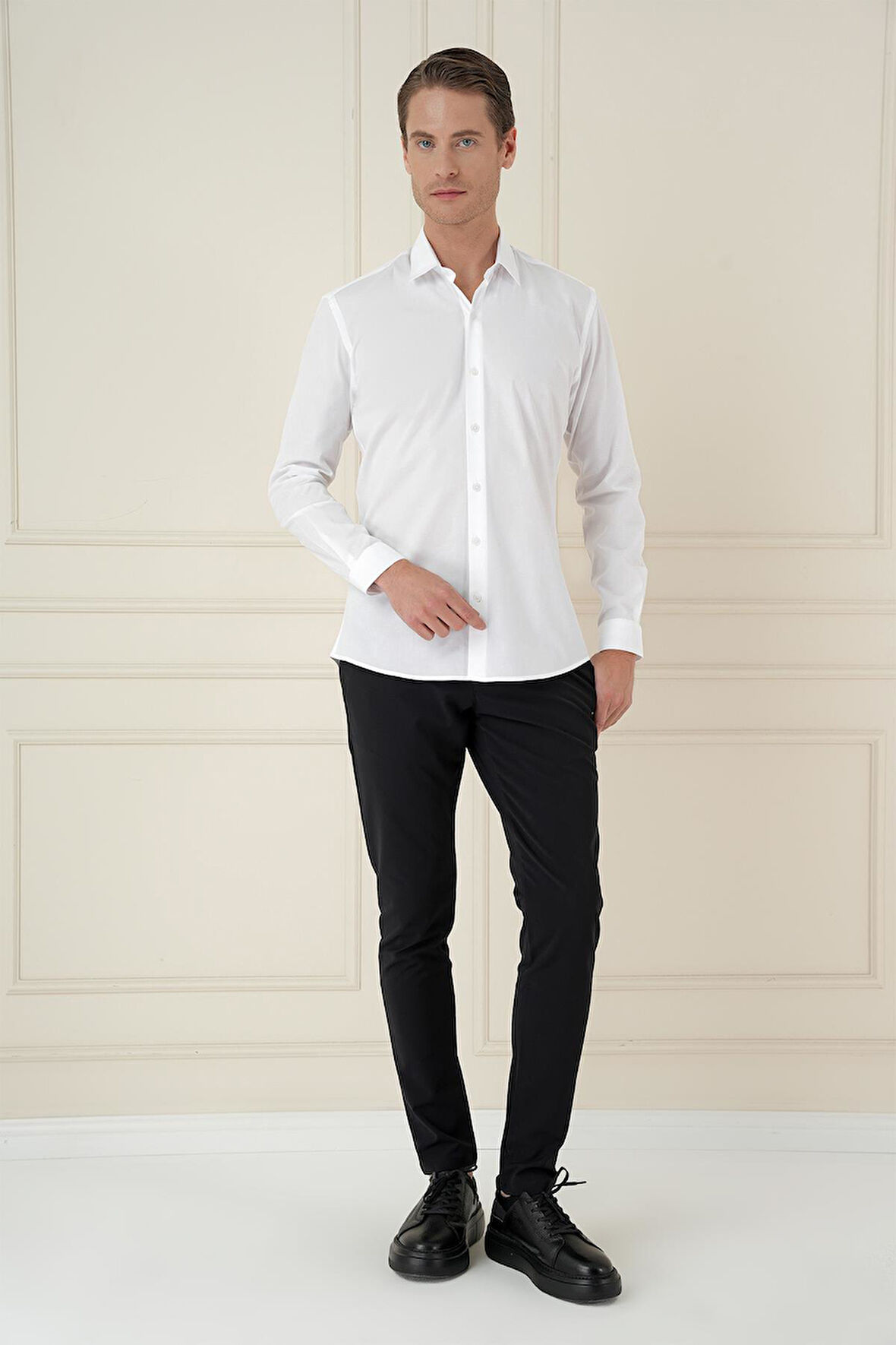 Gk 745 Slim Fit Pamuk Uzun Kol Klasik Beyaz Gömlek 