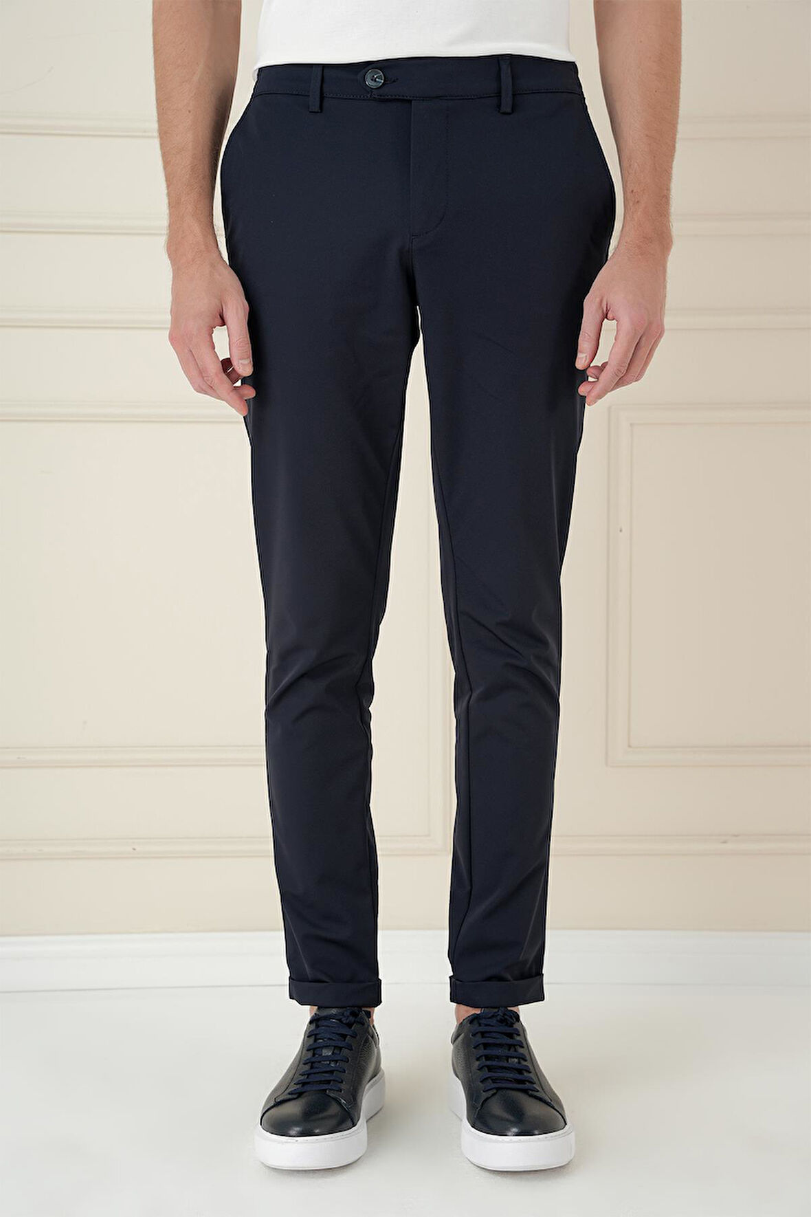 Comfort Fit Beli Lastikli Esnek Casual Lacivert Pantolon P 1173