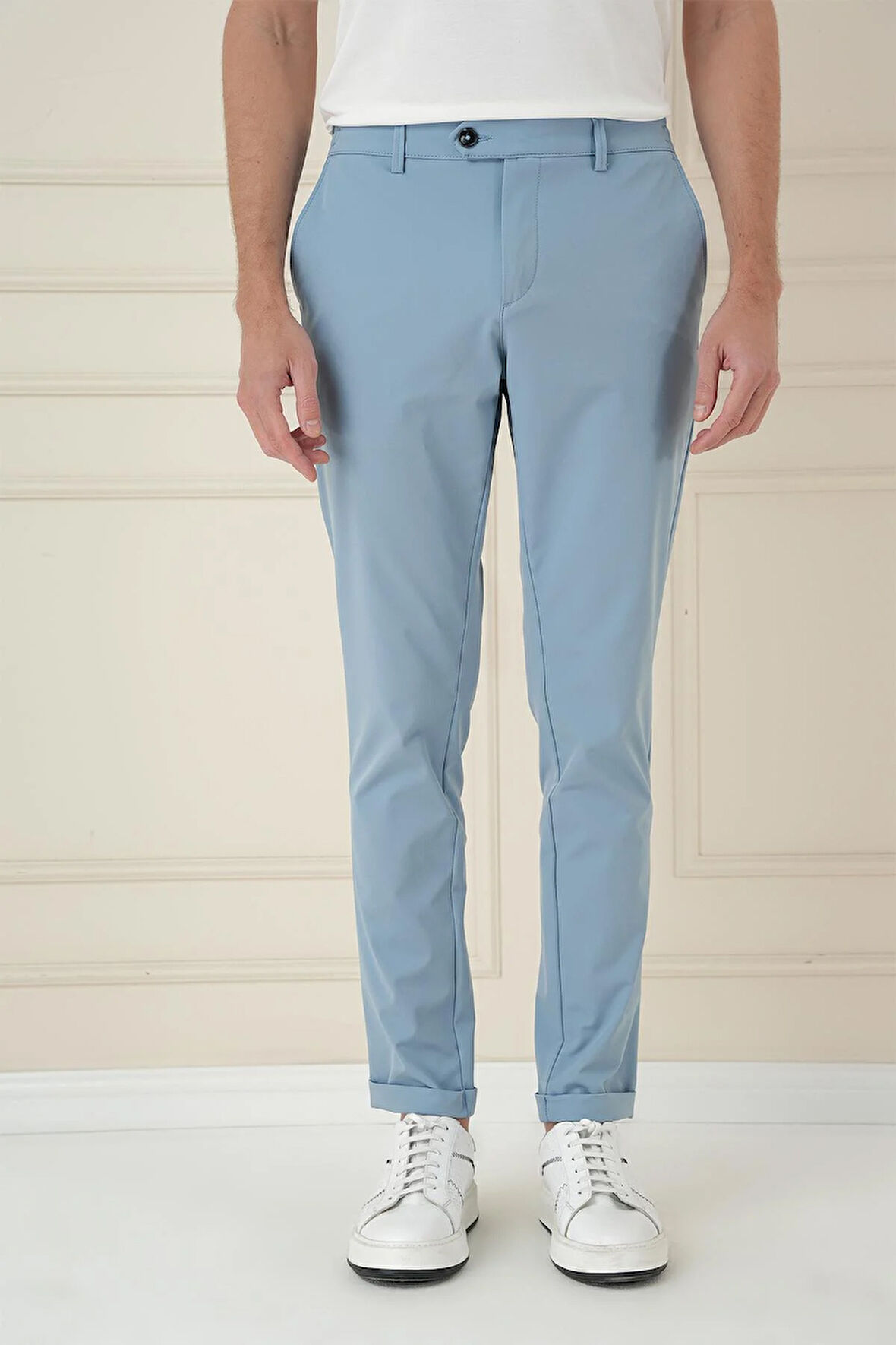 Comfort Fit Beli Lastikli Esnek Casual Havacı Mavi Pantolon P 1173