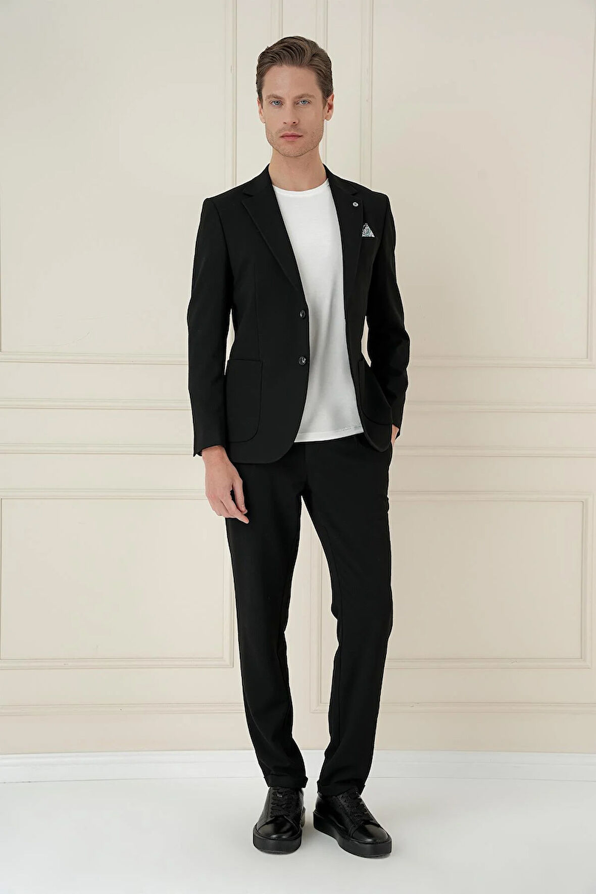 C 698 Comfort Fit Mono Yaka Çift Yırtmaç Torba Cep Casual Siyah Ceket