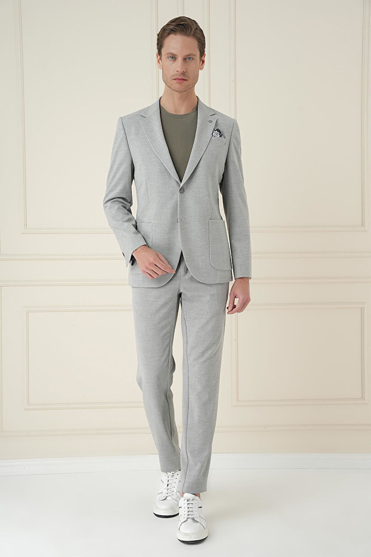 C 698 Comfort Fit Mono Yaka Çift Yırtmaç Torba Cep Casual Gri Ceket