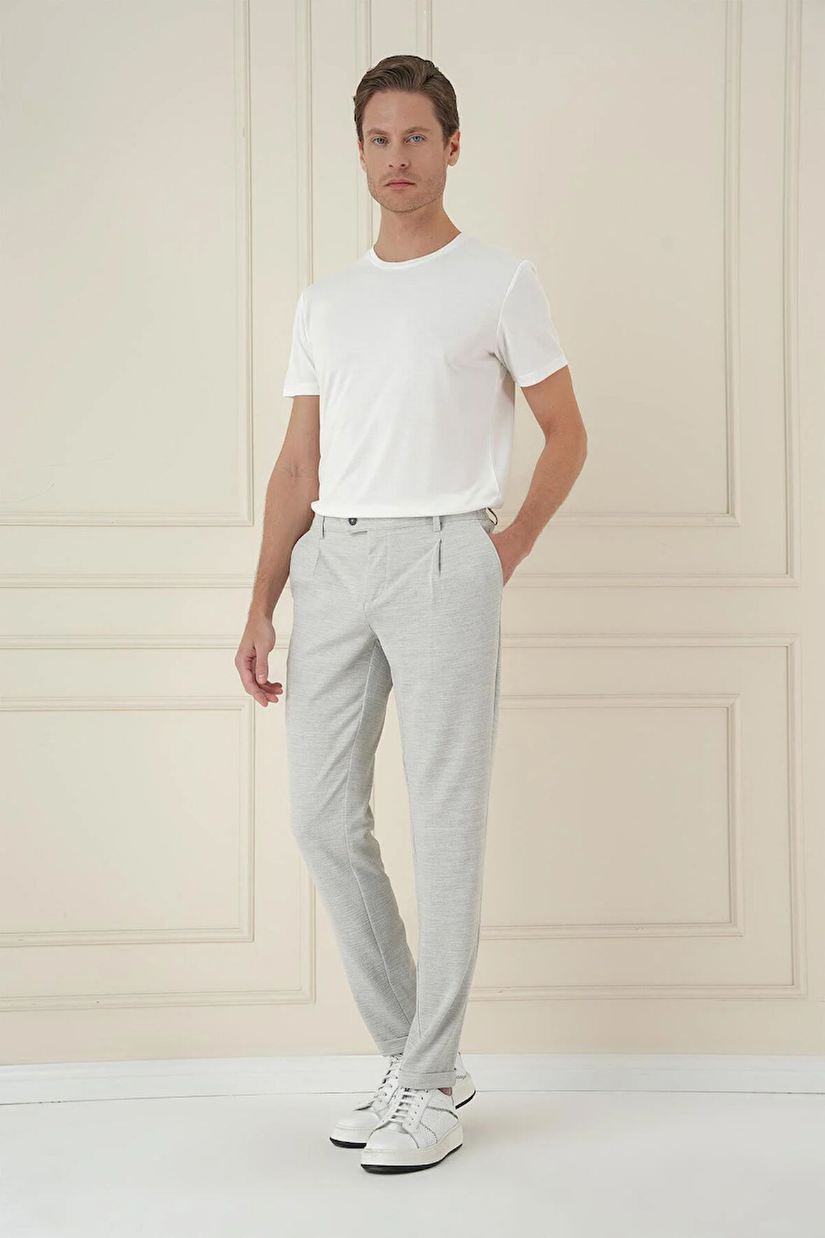 P 1174 Comfort Fit Gofre Dokulu Beli Lastikli Pileli Taş Jogger Pantolon