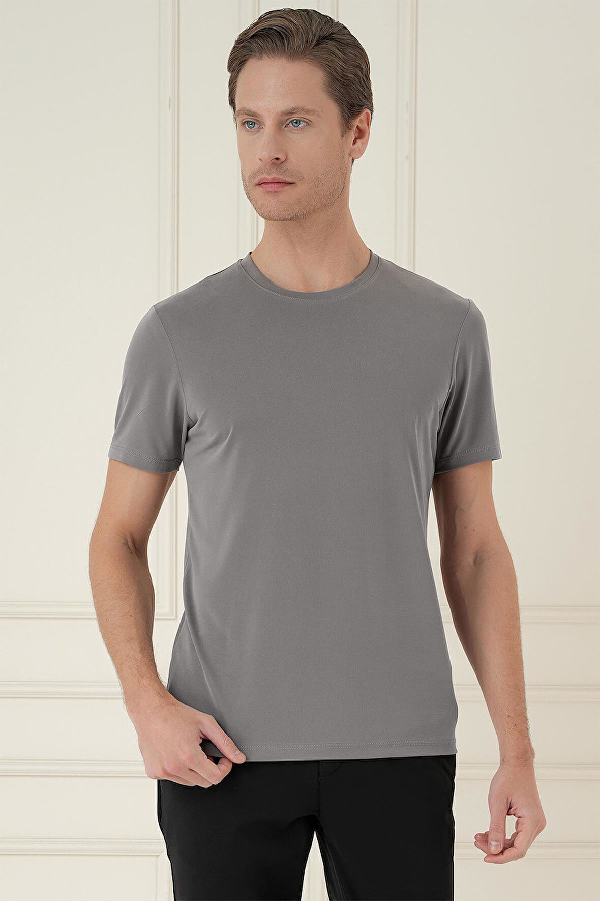 Comfort Fit Bisiklet Yaka Modal Kısa Kol Casual Vizon Tişört Ts 895