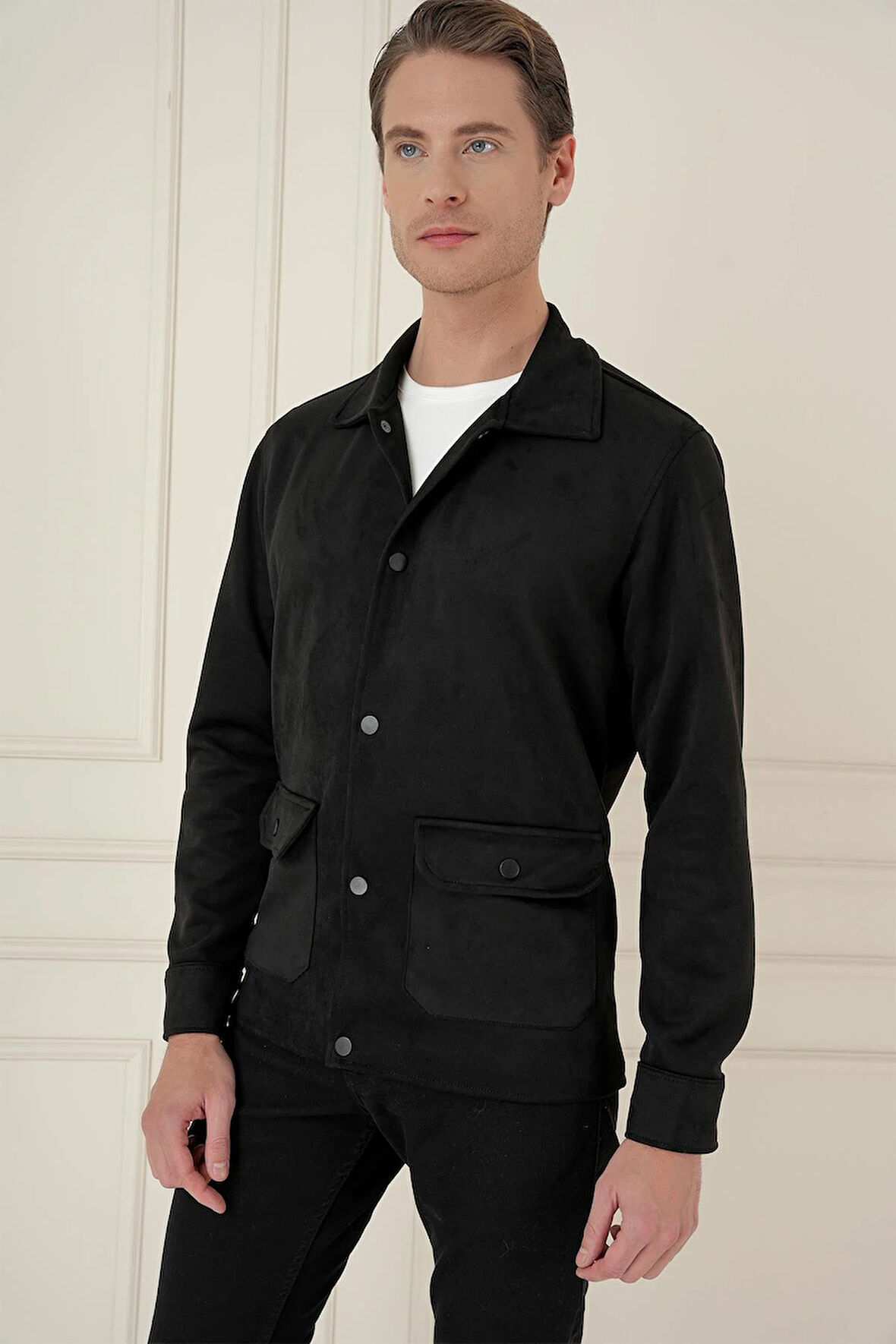 C 699 Comfort Fit Mono Yaka Kapaklı Cep Casual Siyah Ceket