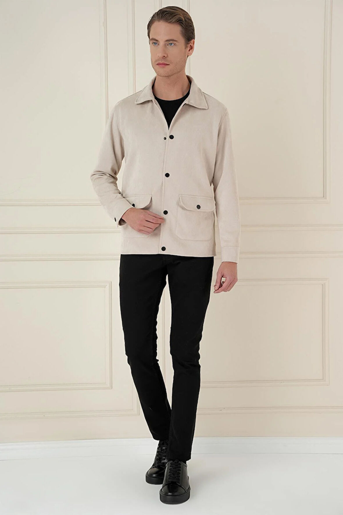 C 699 Comfort Fit Mono Yaka Kapaklı Cep Casual Taş Ceket