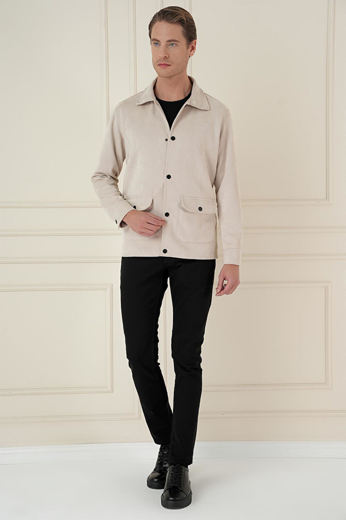 C 699 Comfort Fit Mono Yaka Kapaklı Cep Casual Taş Ceket