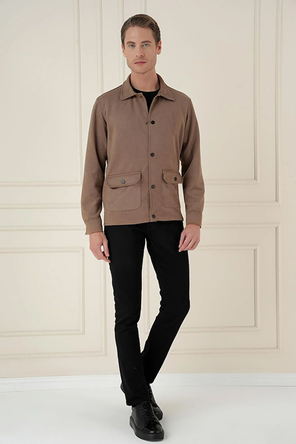 C 699 Comfort Fit Mono Yaka Kapaklı Cep Casual Vizon Ceket