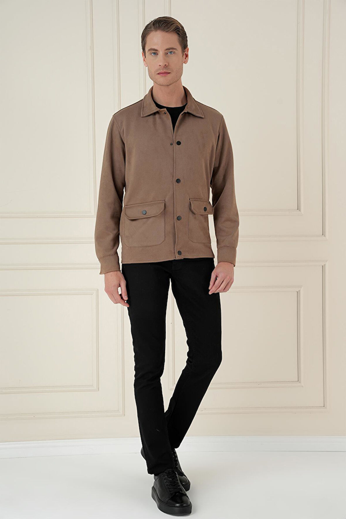 C 699 Comfort Fit Mono Yaka Kapaklı Cep Casual Vizon Ceket