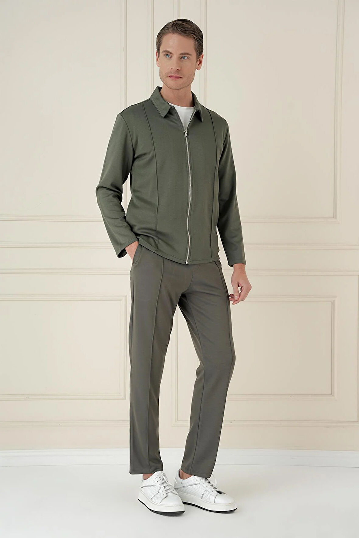 Slim Fit Fermuarlı Yan Cep Mevsimlik Casual Haki Mont Mt 174