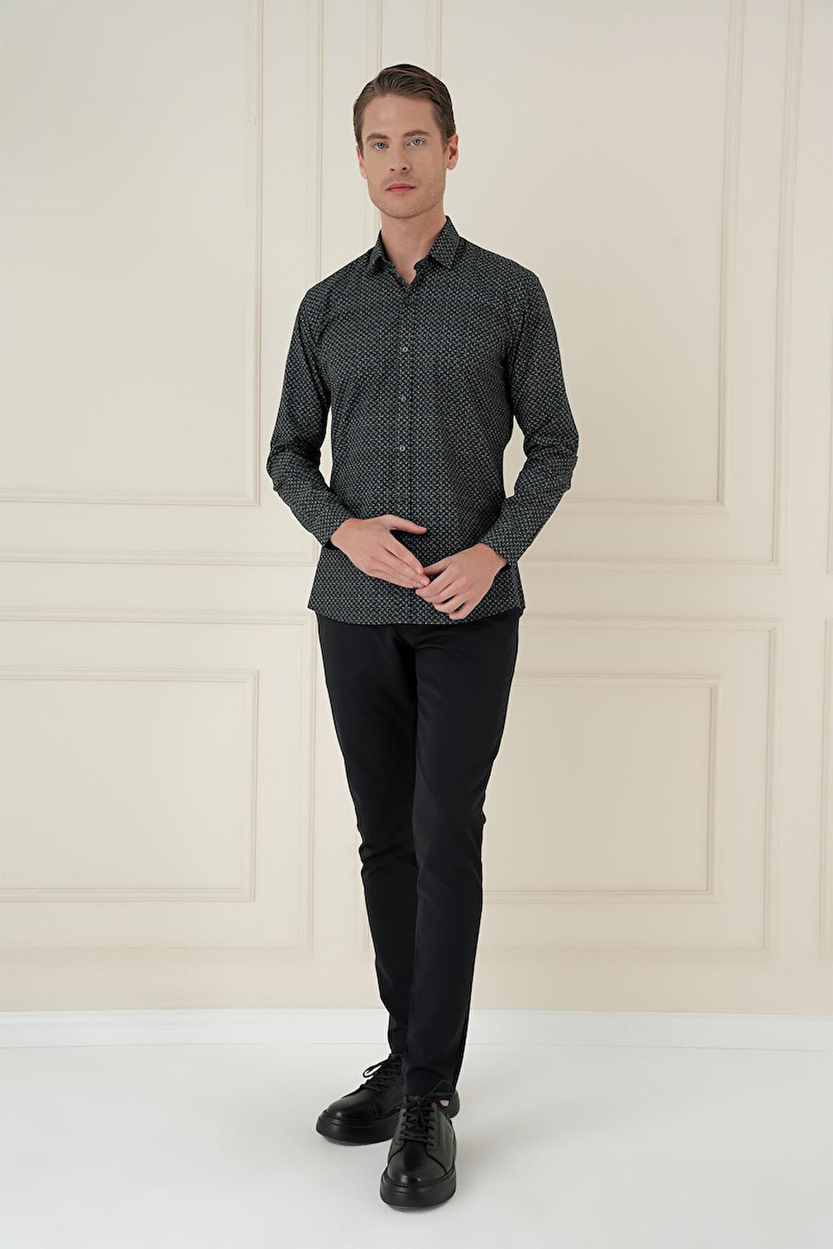 G 1588 Slim Fit Baskılı %100 Pamuk Spor Lacivert Gömlek 