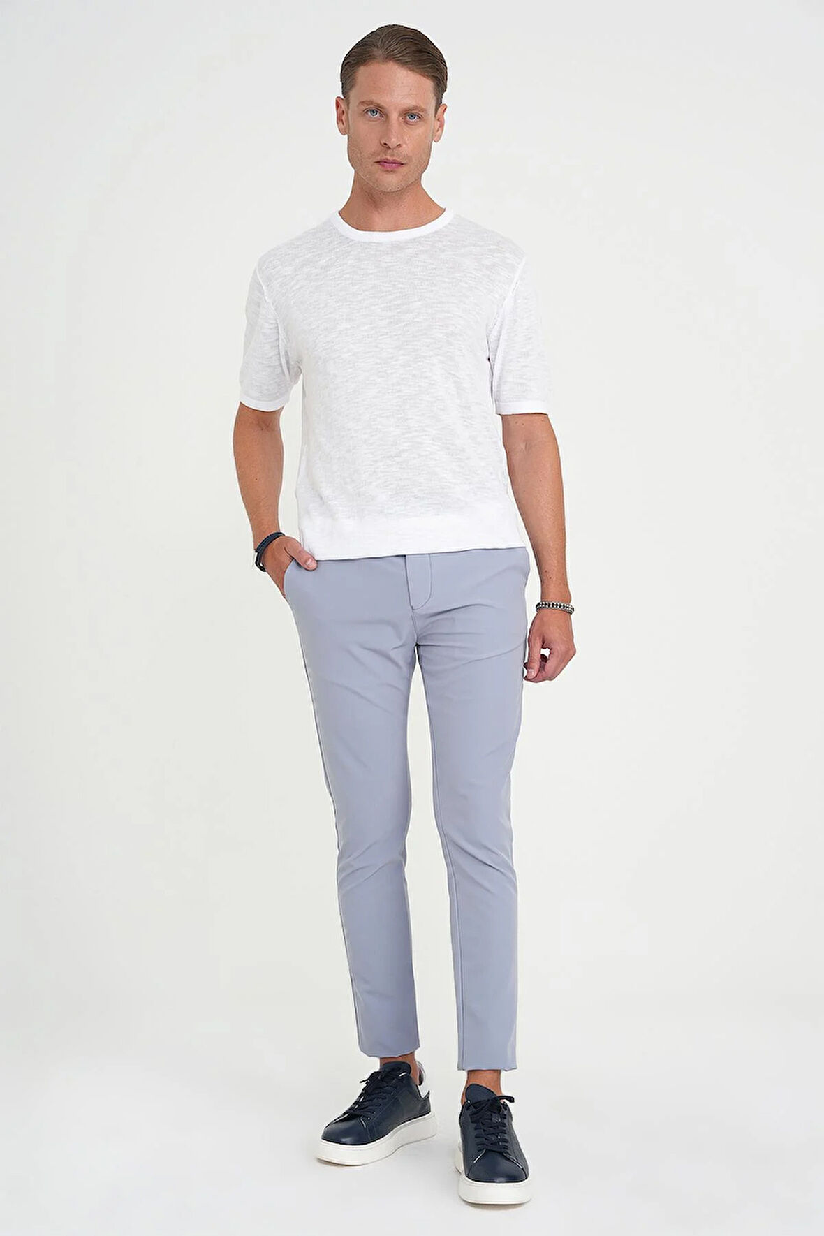 Comfort Fit Bisiklet Yaka Kısa Kol Spor Beyaz Triko Tr 881