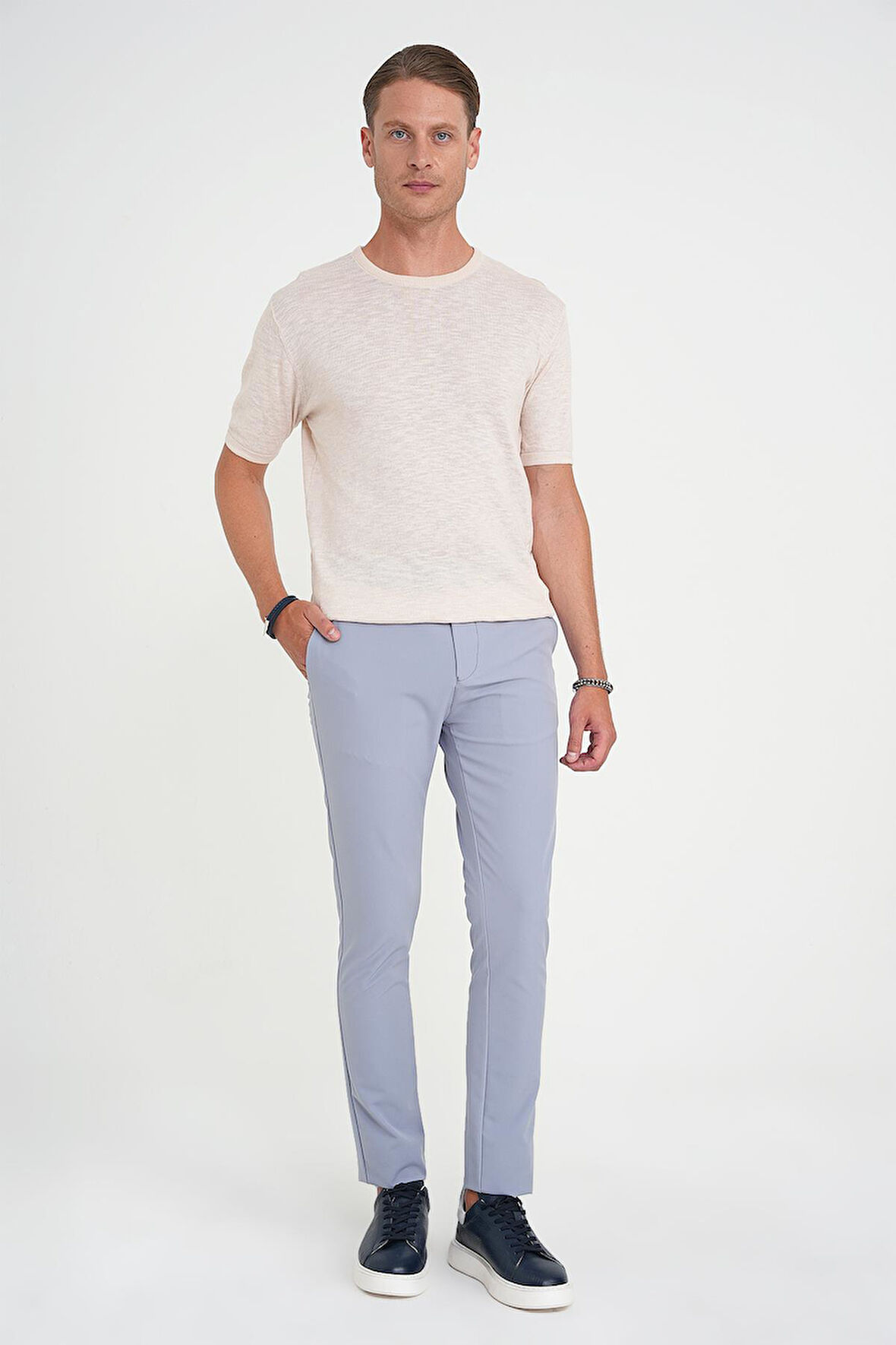 Comfort Fit Bisiklet Yaka Kısa Kol Spor Bej Triko Tr 881