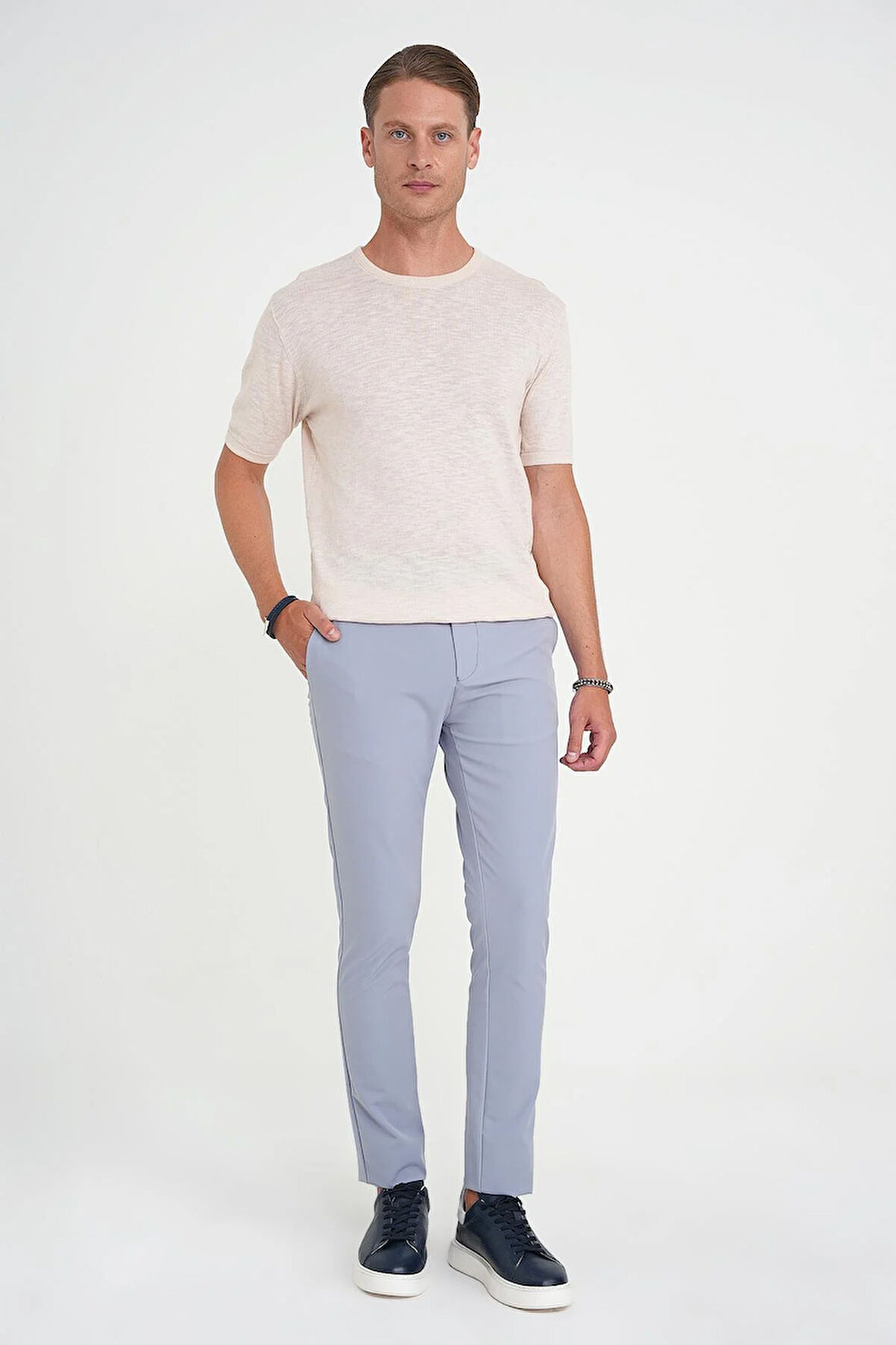 Comfort Fit Bisiklet Yaka Kısa Kol Spor Bej Triko Tr 881