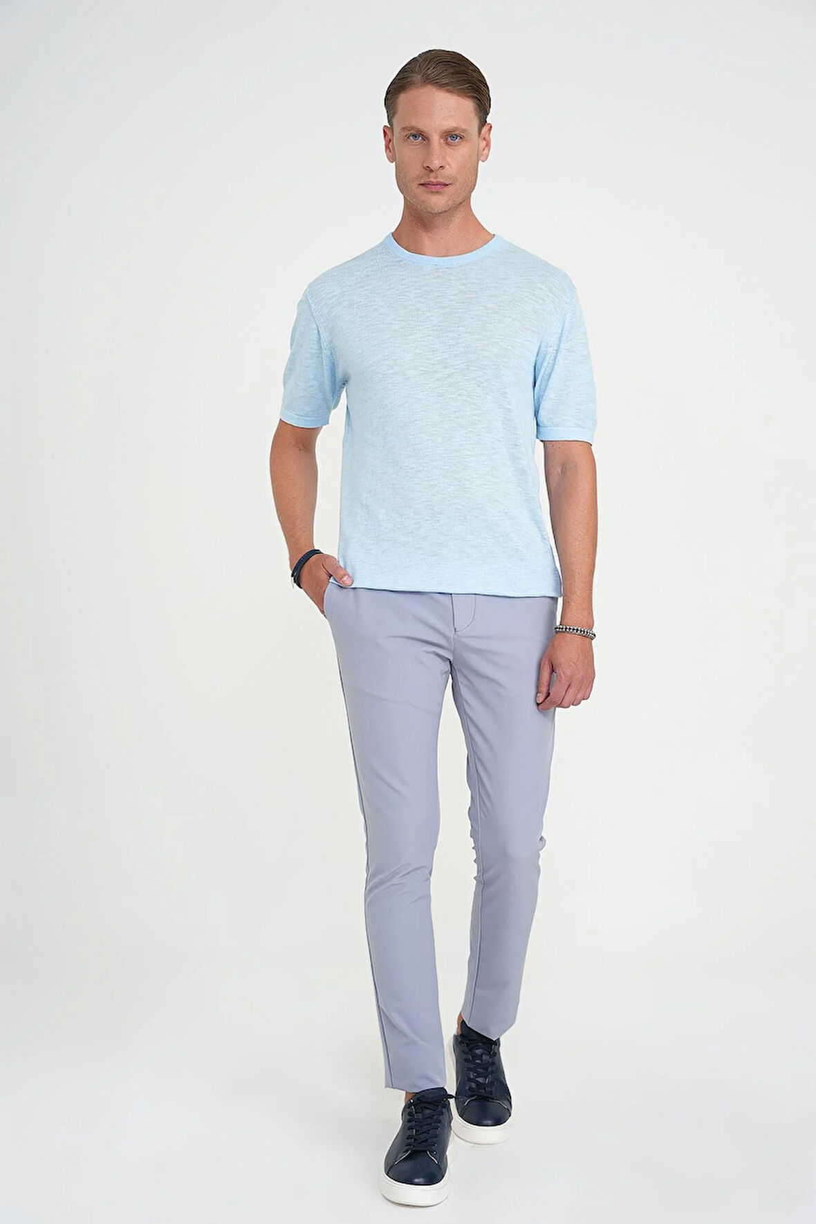 Comfort Fit Bisiklet Yaka Kısa Kol Spor Mavi Triko Tr 881