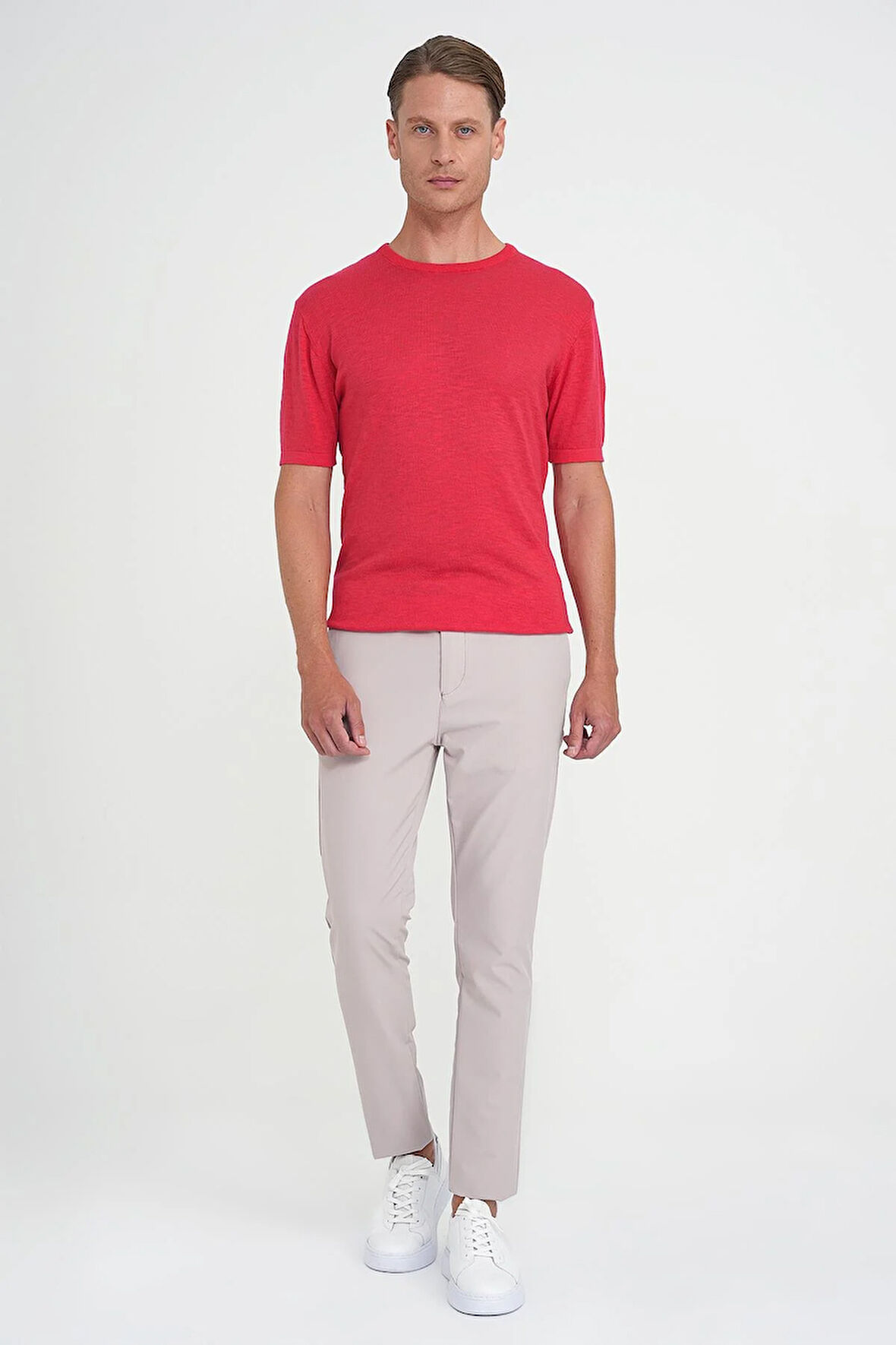 Comfort Fit Bisiklet Yaka Kısa Kol Spor Mercan Triko Tr 881