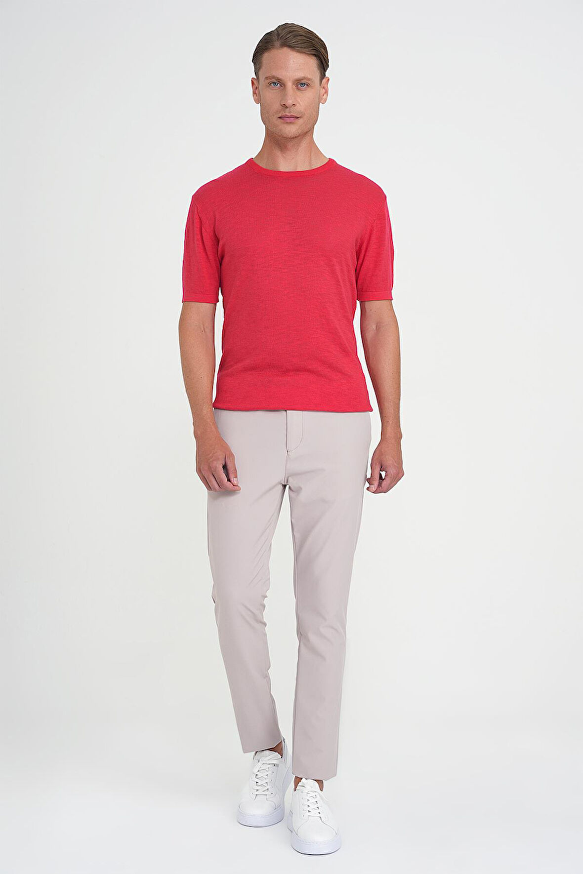 Comfort Fit Bisiklet Yaka Kısa Kol Spor Mercan Triko Tr 881