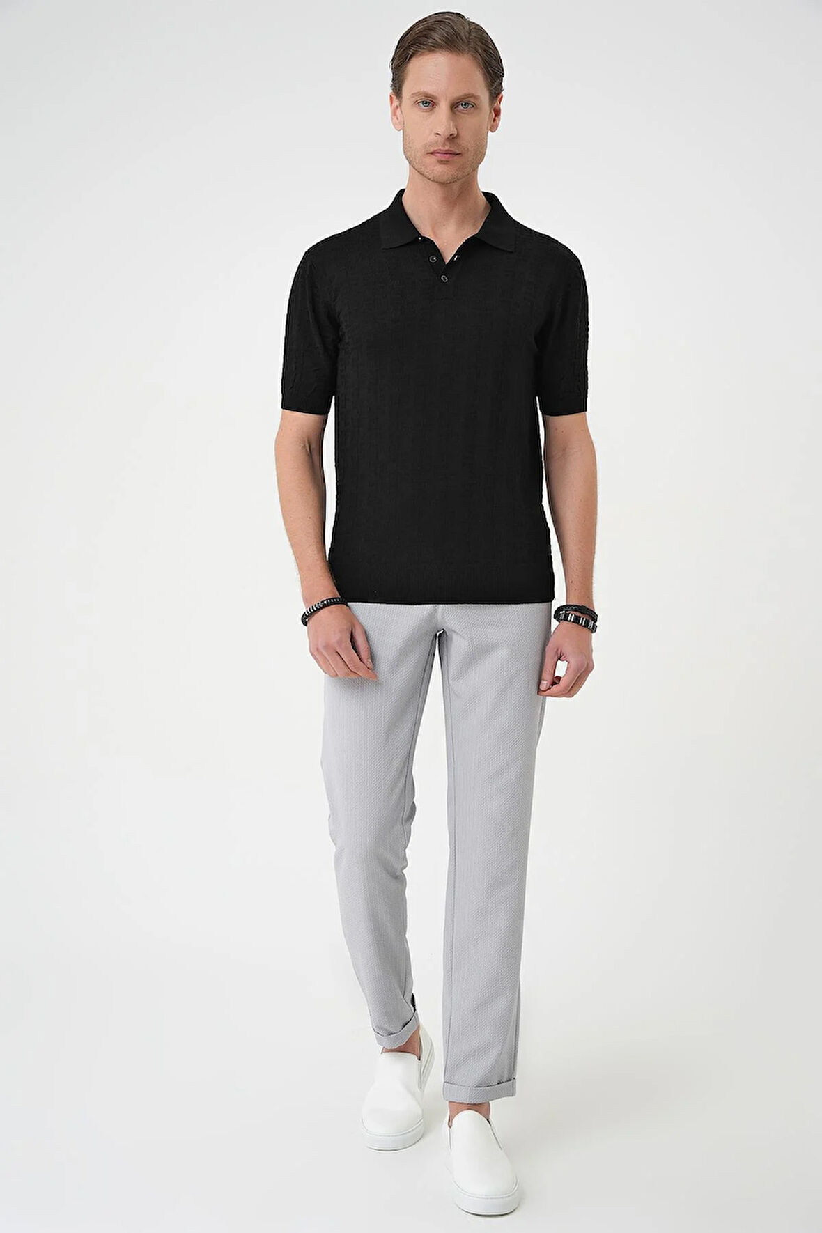 Tr 880 Comfort Fit Polo Yaka Pamuklu Kısa Kol Casuel Siyah Triko Tişört