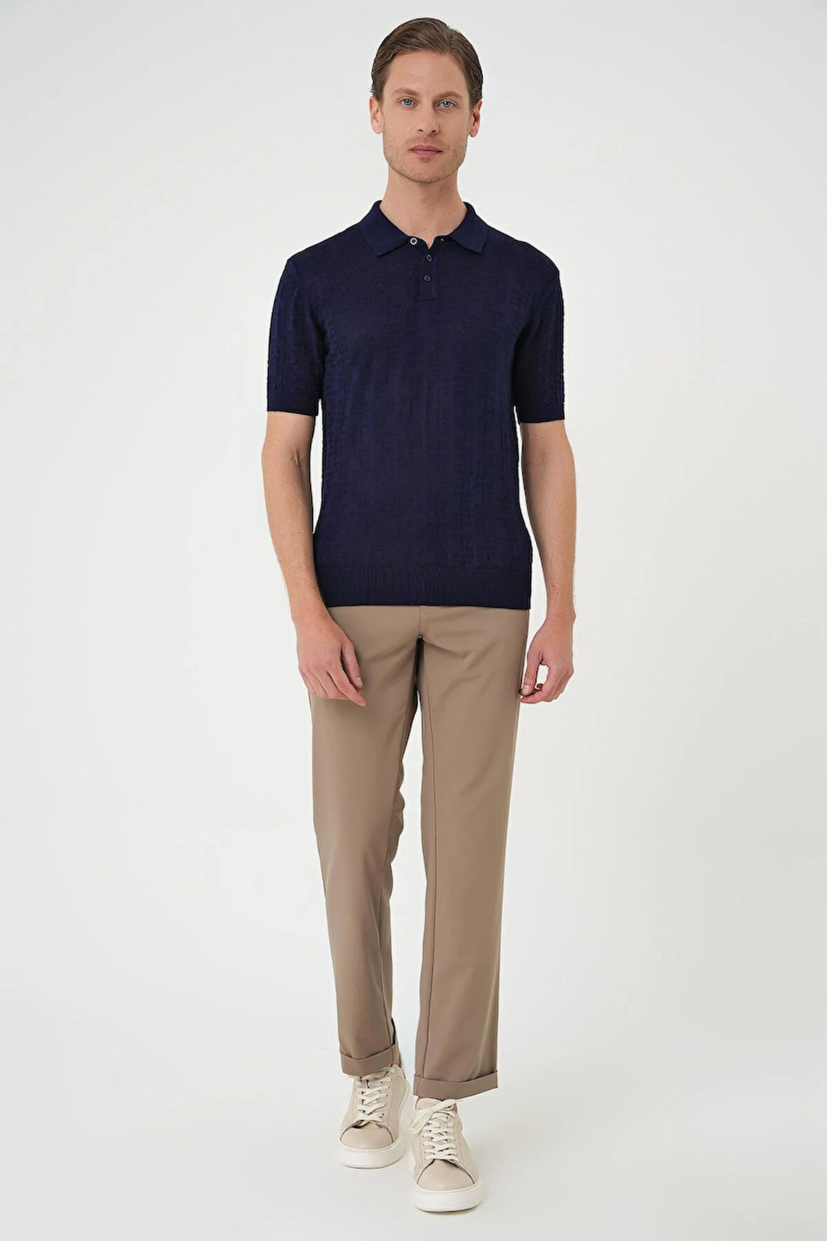 Tr 880 Comfort Fit Polo Yaka Pamuklu Kısa Kol Casuel Lacivert Triko Tişört