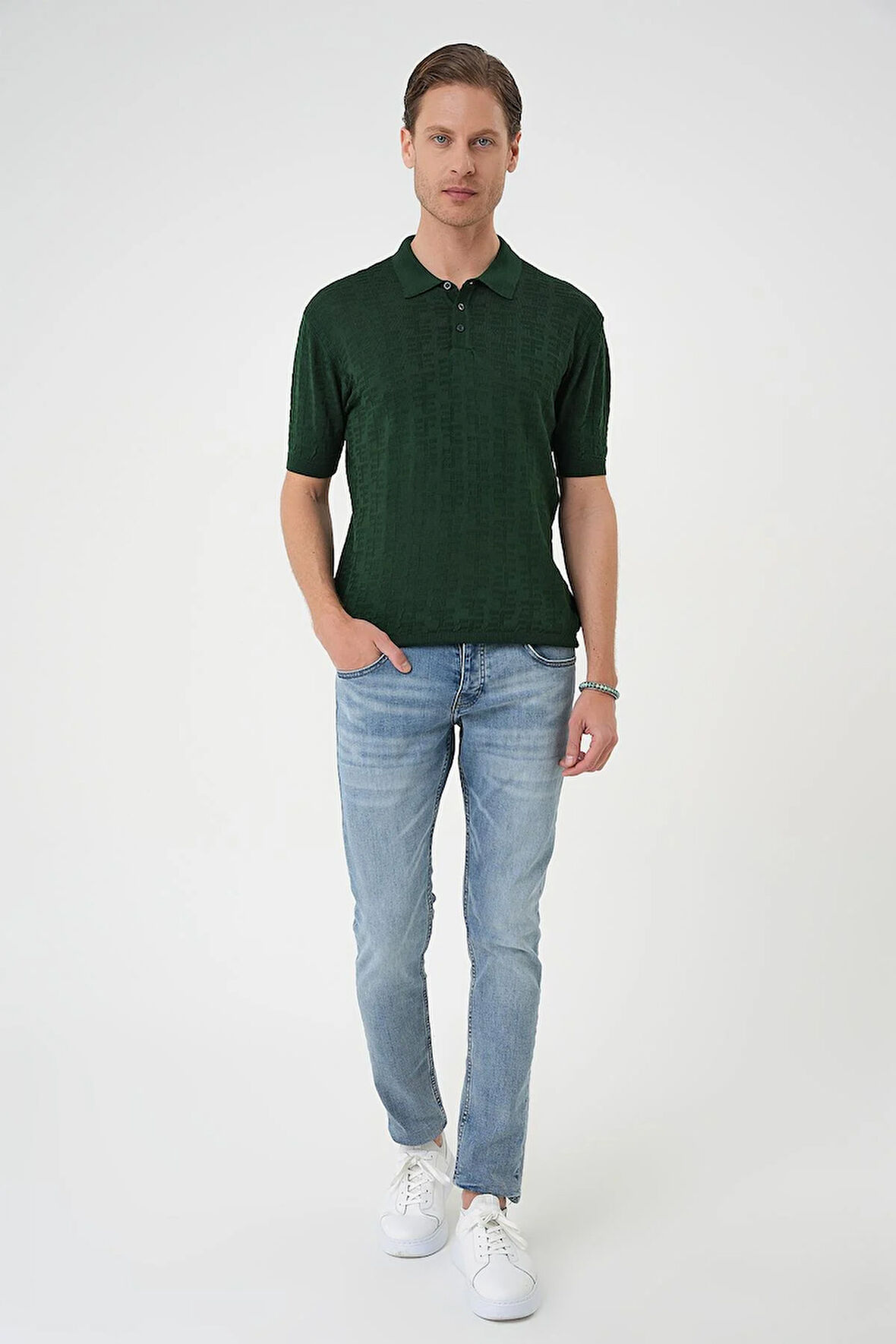 Tr 880 Comfort Fit Polo Yaka Pamuklu Kısa Kol Casuel Yeşil Triko Tişört