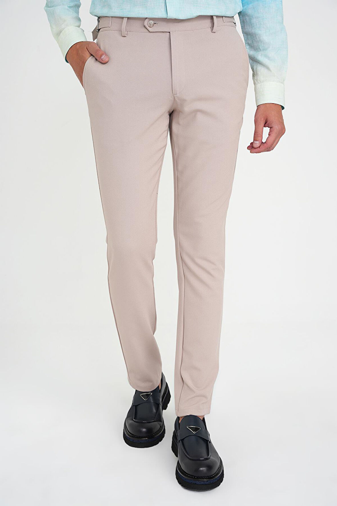 Comfort Fit Beli Lastikli Yandan Tokalı Esnek Bej Jogger Pantolon P 1178