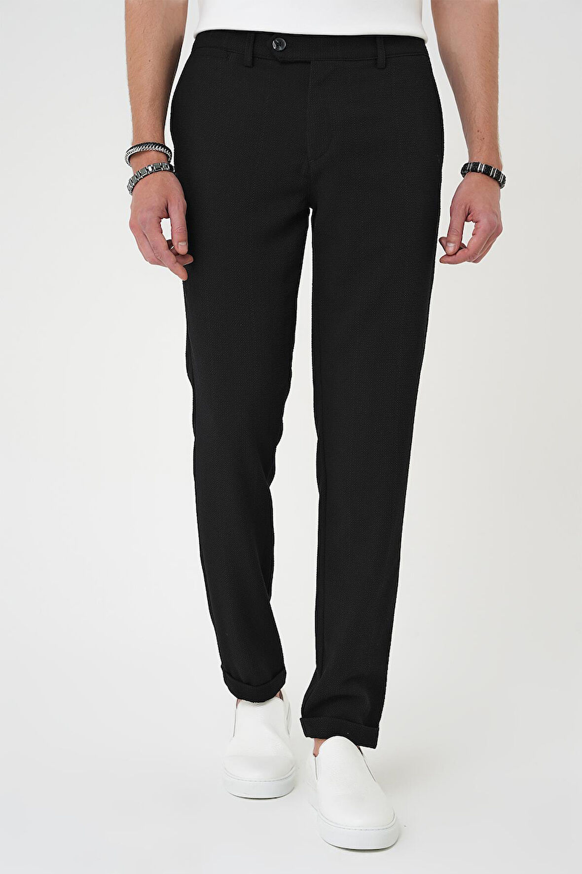 Comfort Fit Beli Lastikli Siyah Jogger Pantolon  P 1179