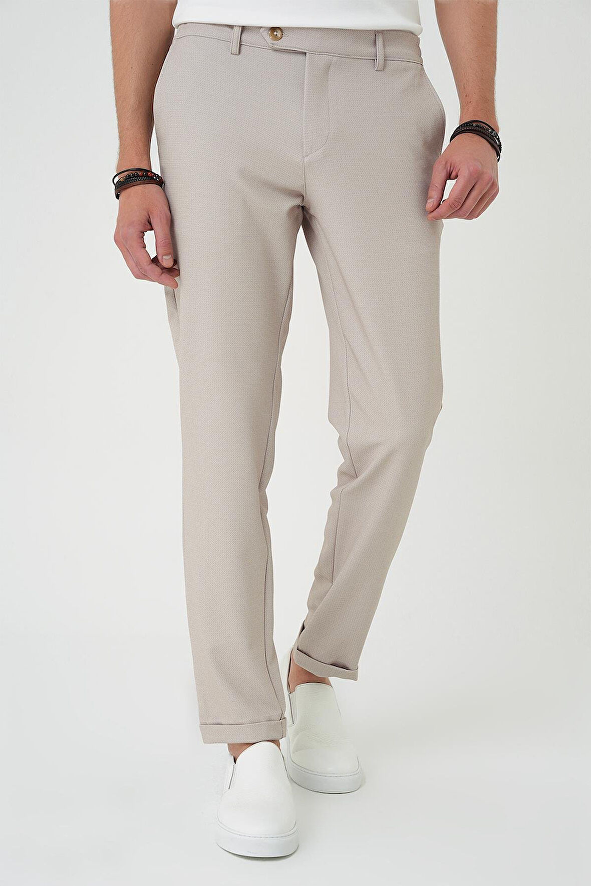 Comfort Fit Beli Lastikli Bej Jogger Pantolon  P 1181