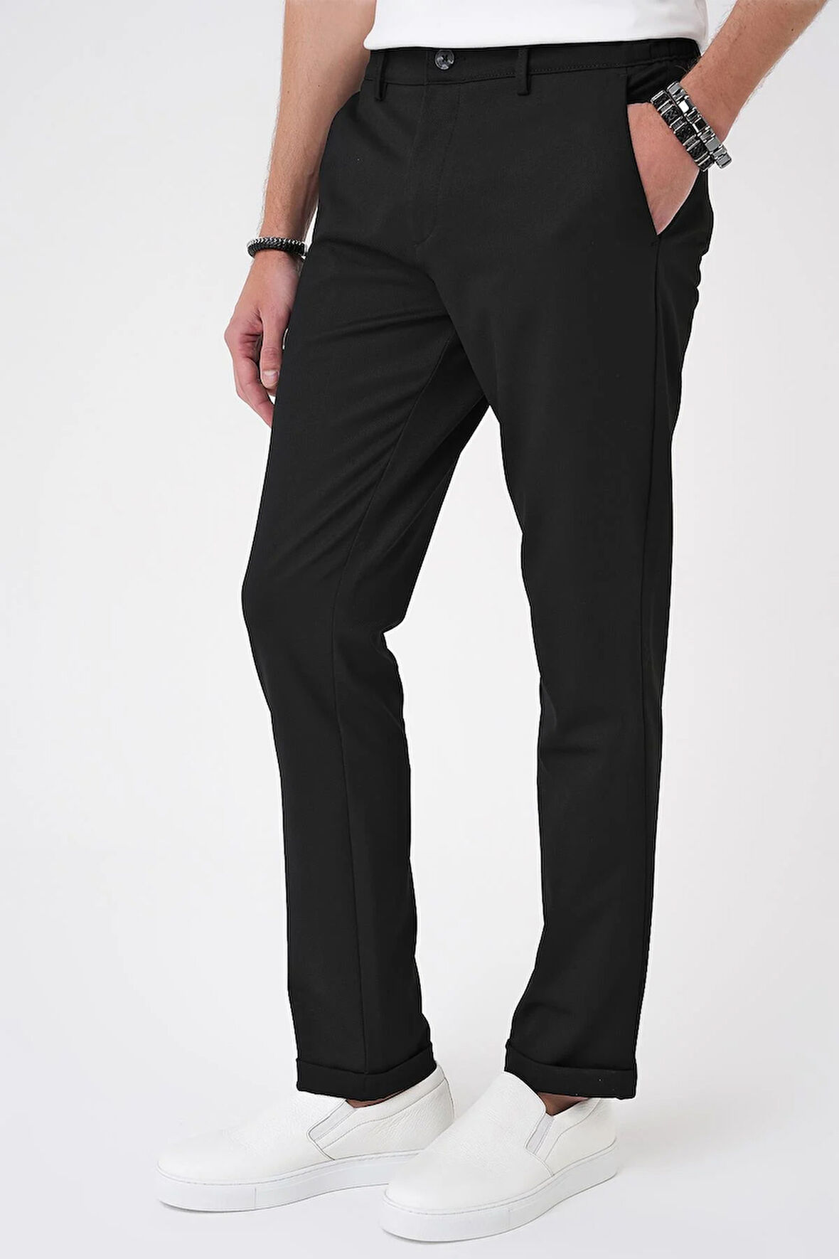 Comfort Fit Beli Lastikli Siyah Jogger Pantolon  P 1183